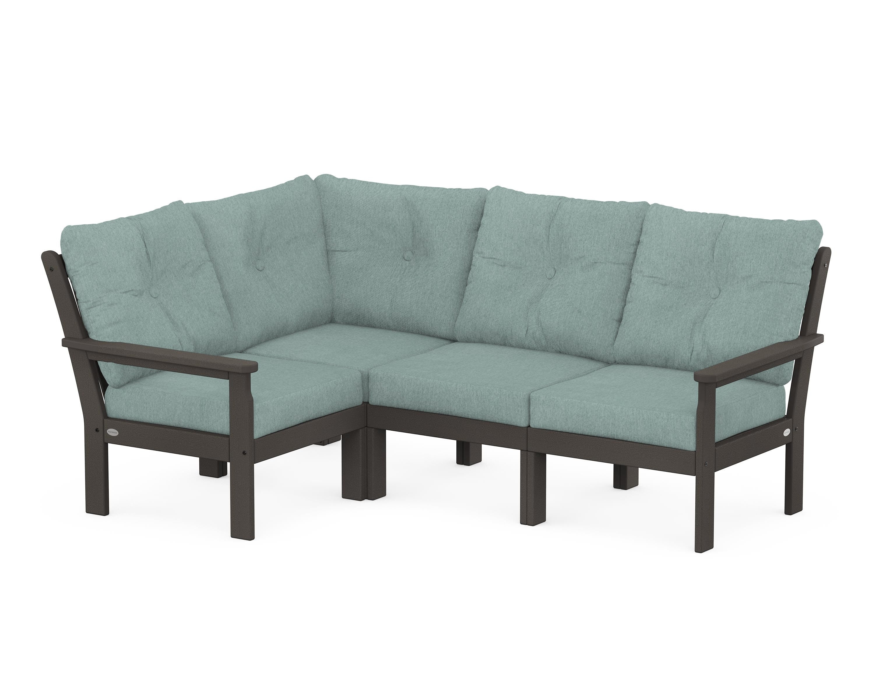 POLYWOOD Vineyard 4-Piece Sectional in Vintage Coffee / Glacier Spa