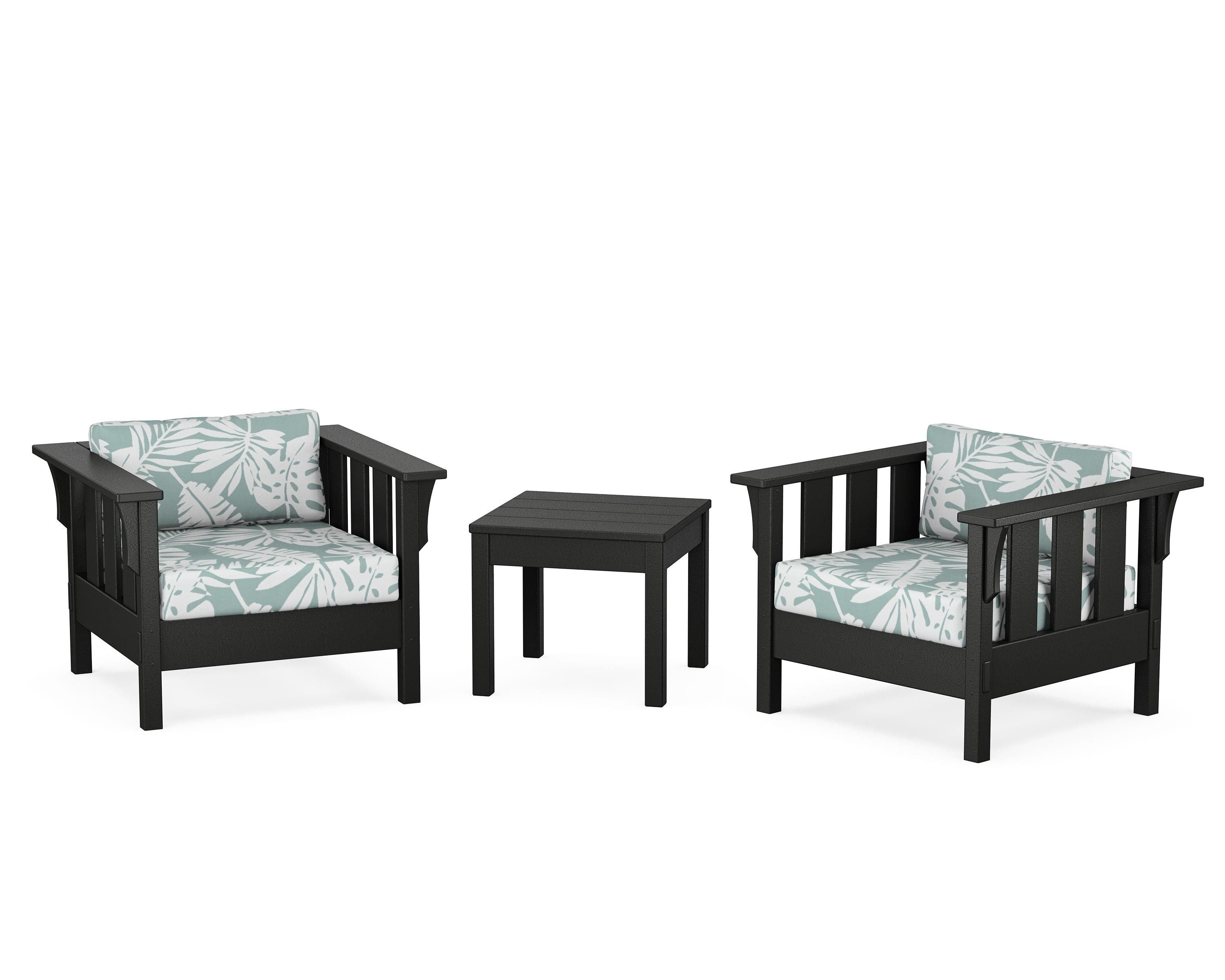 Martha Stewart by POLYWOOD Acadia 3-Piece Deep Seating Set in Black / Leaf Glacier Spa