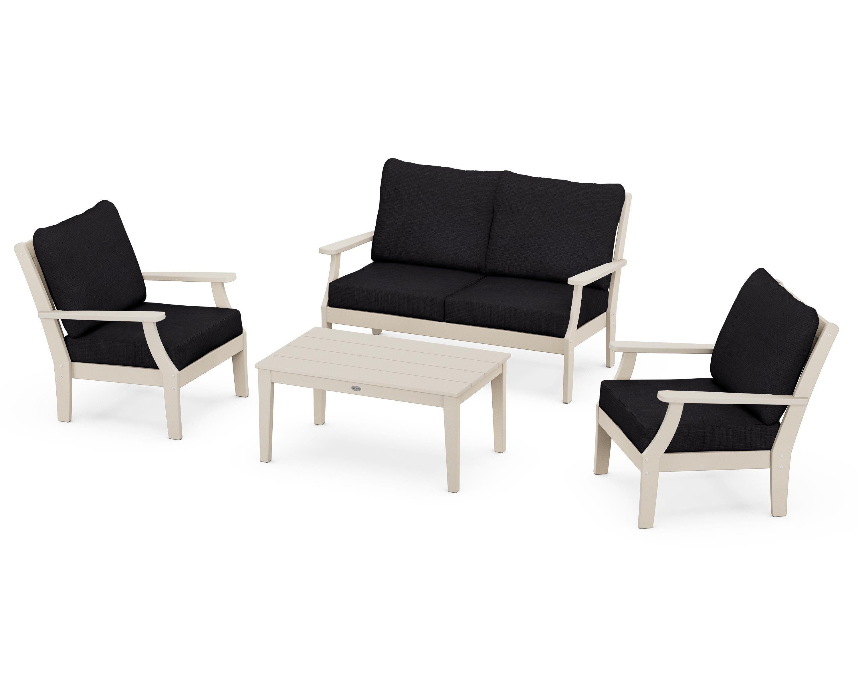 POLYWOOD Braxton 4-Piece Deep Seating Chair Set in Sand / Midnight Linen