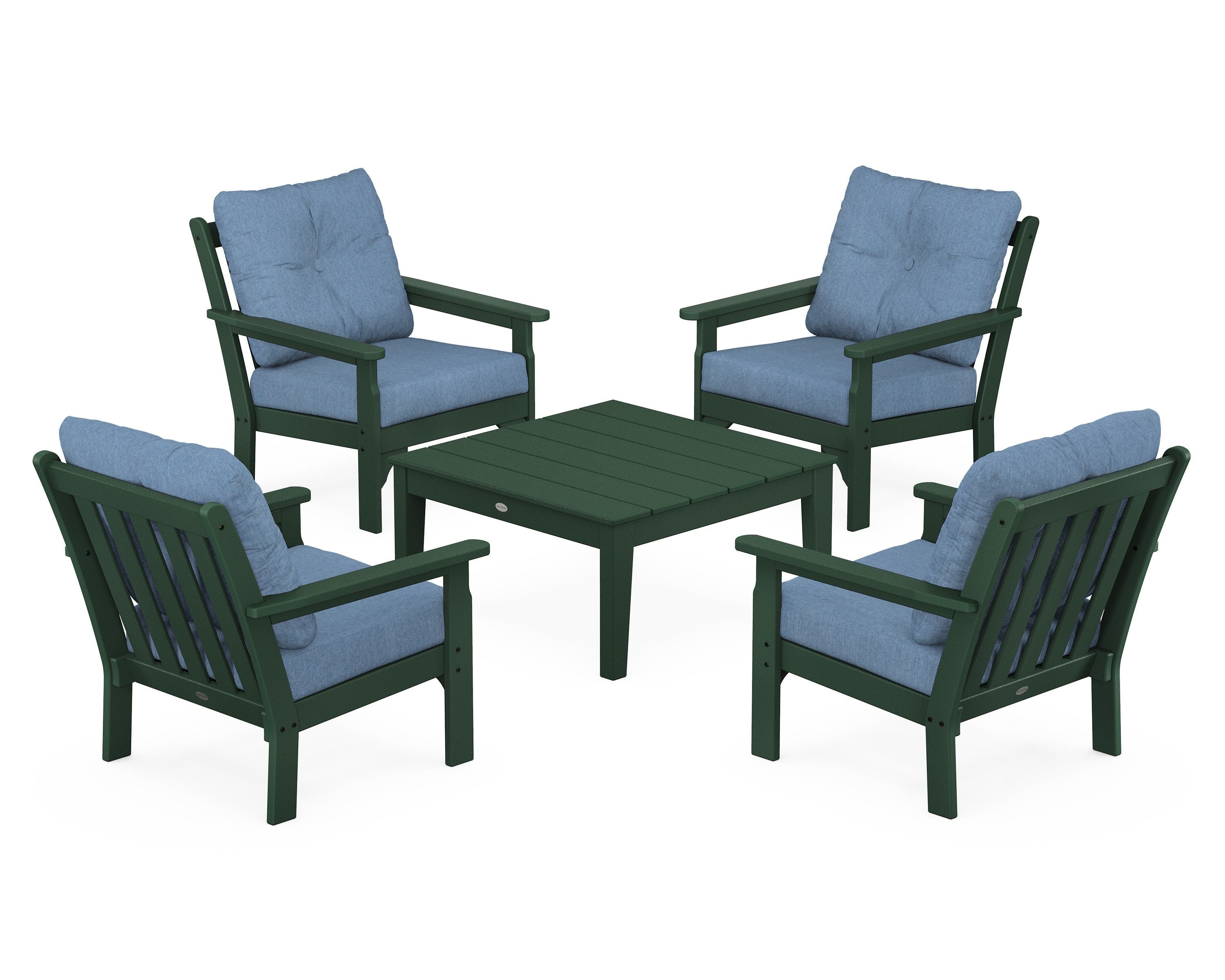 POLYWOOD Vineyard 5-Piece Deep Seating Conversation Set in Green / Sky Blue