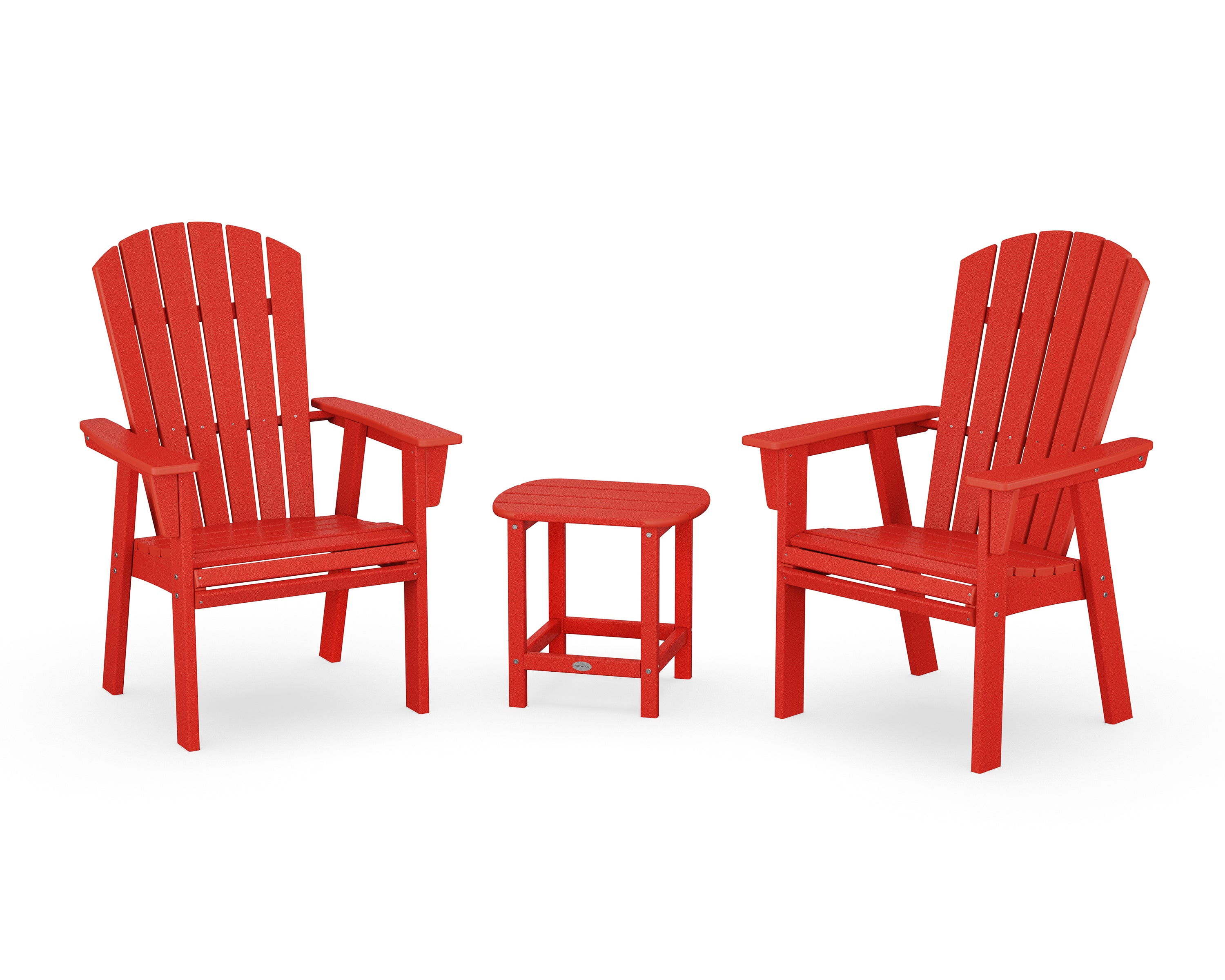 POLYWOOD Nautical 3-Piece Curveback Upright Adirondack Chair Set in Sunset Red