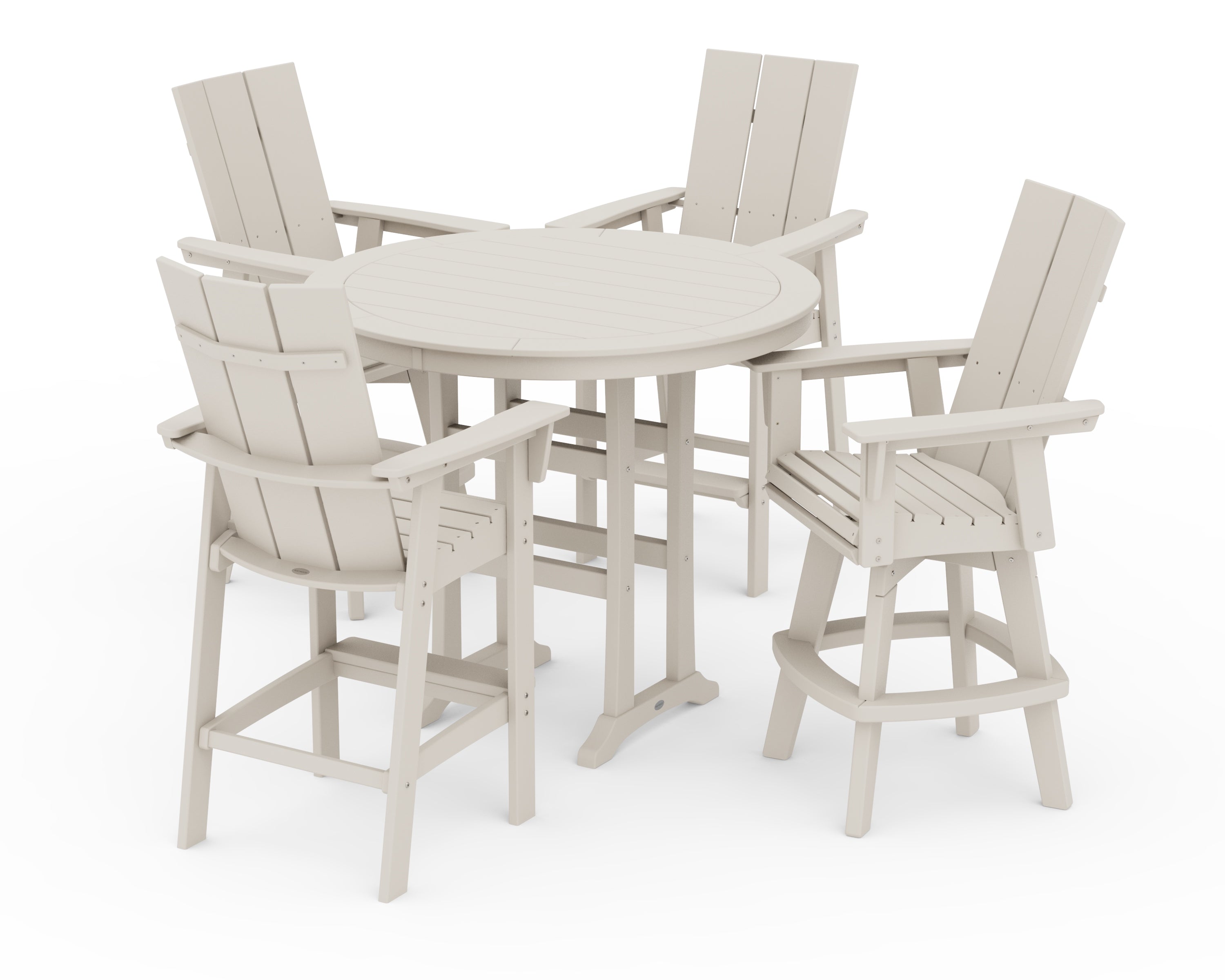 POLYWOOD Modern Adirondack 5-Piece Nautical Trestle Round Bar Set with Swivels in Sand