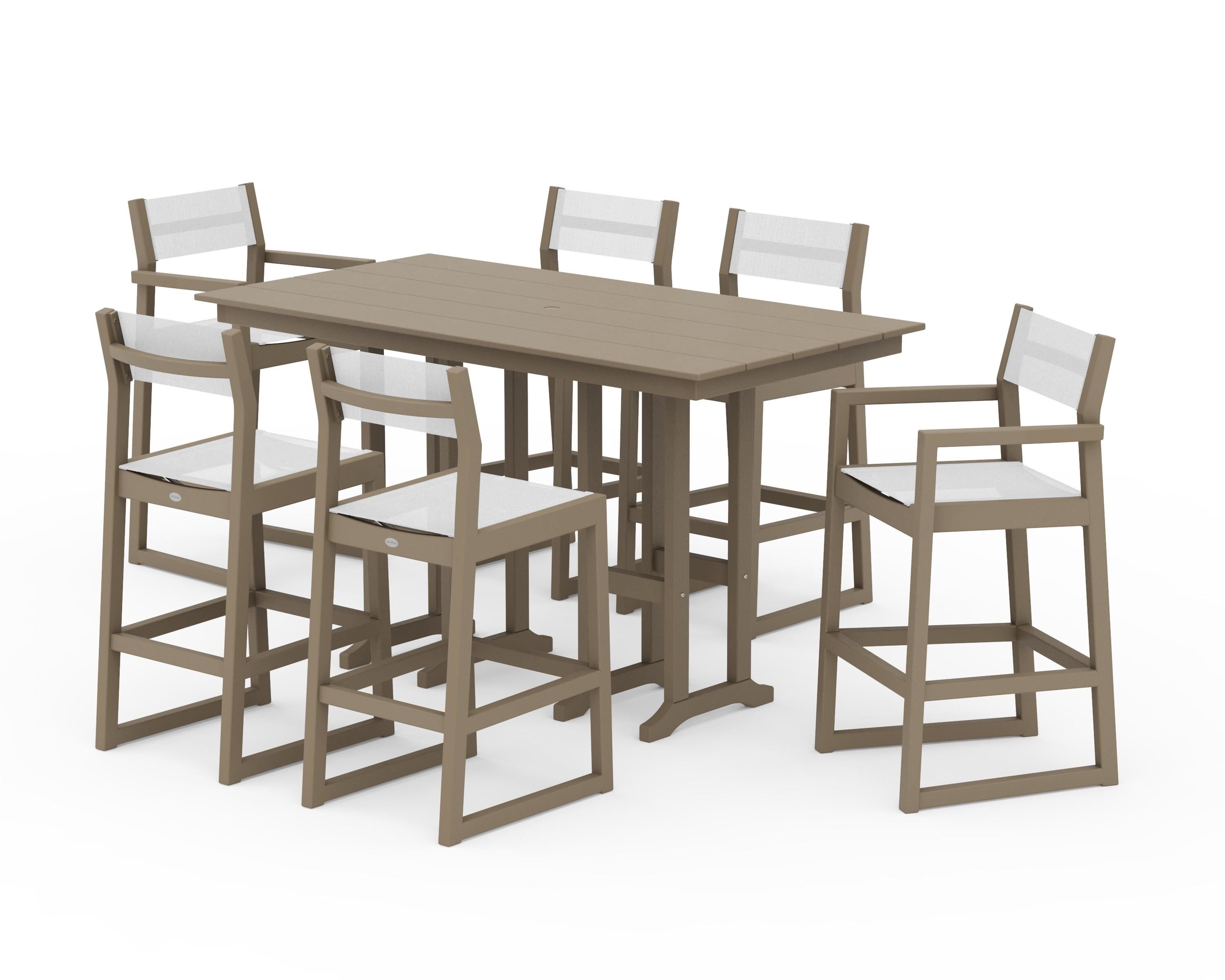 POLYWOOD EDGE Sling 7-Piece Farmhouse Bar Set in Vintage Sahara / White Sling