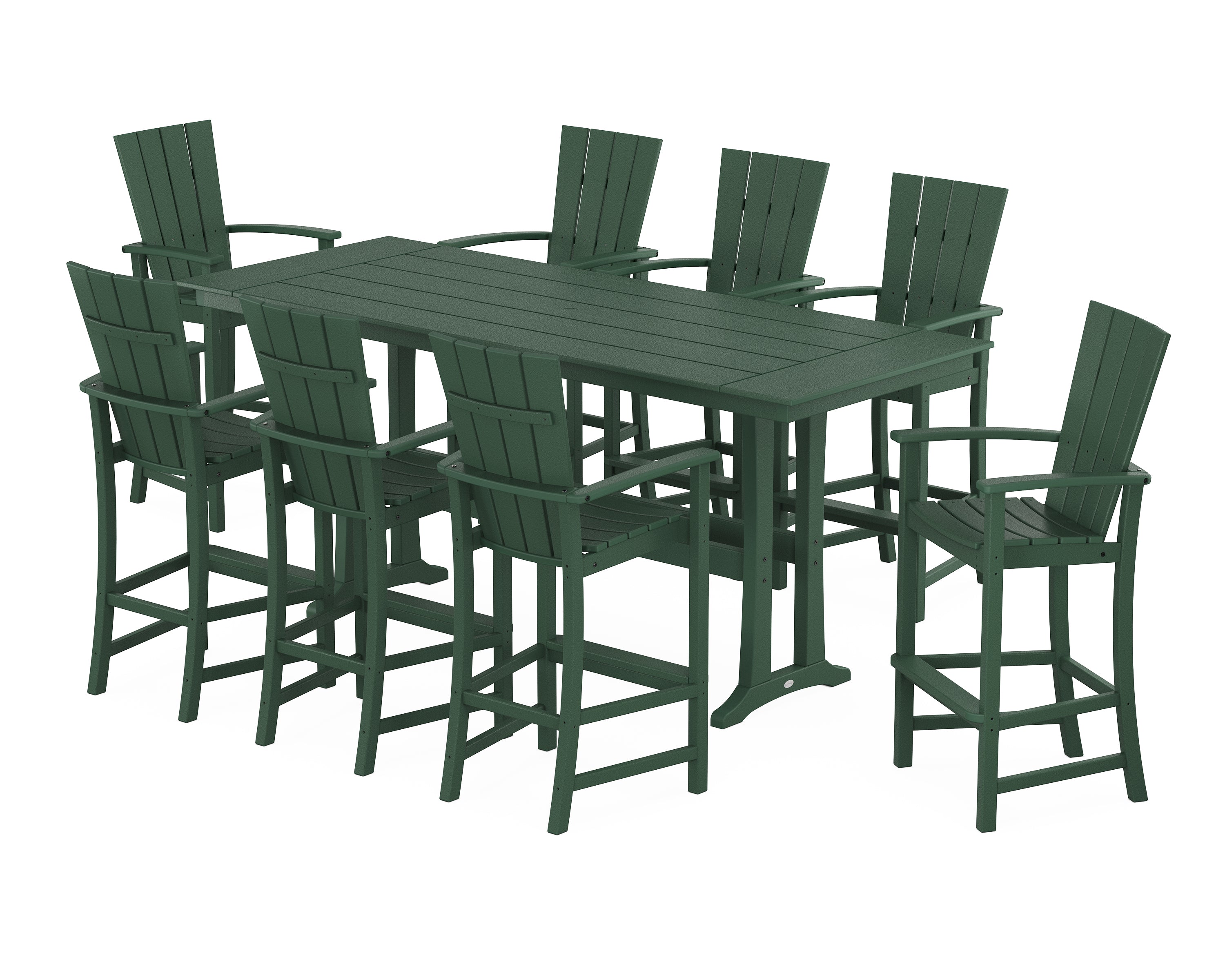 POLYWOOD Quattro Adirondack 9-Piece Farmhouse Bar Set with Trestle Legs in Green