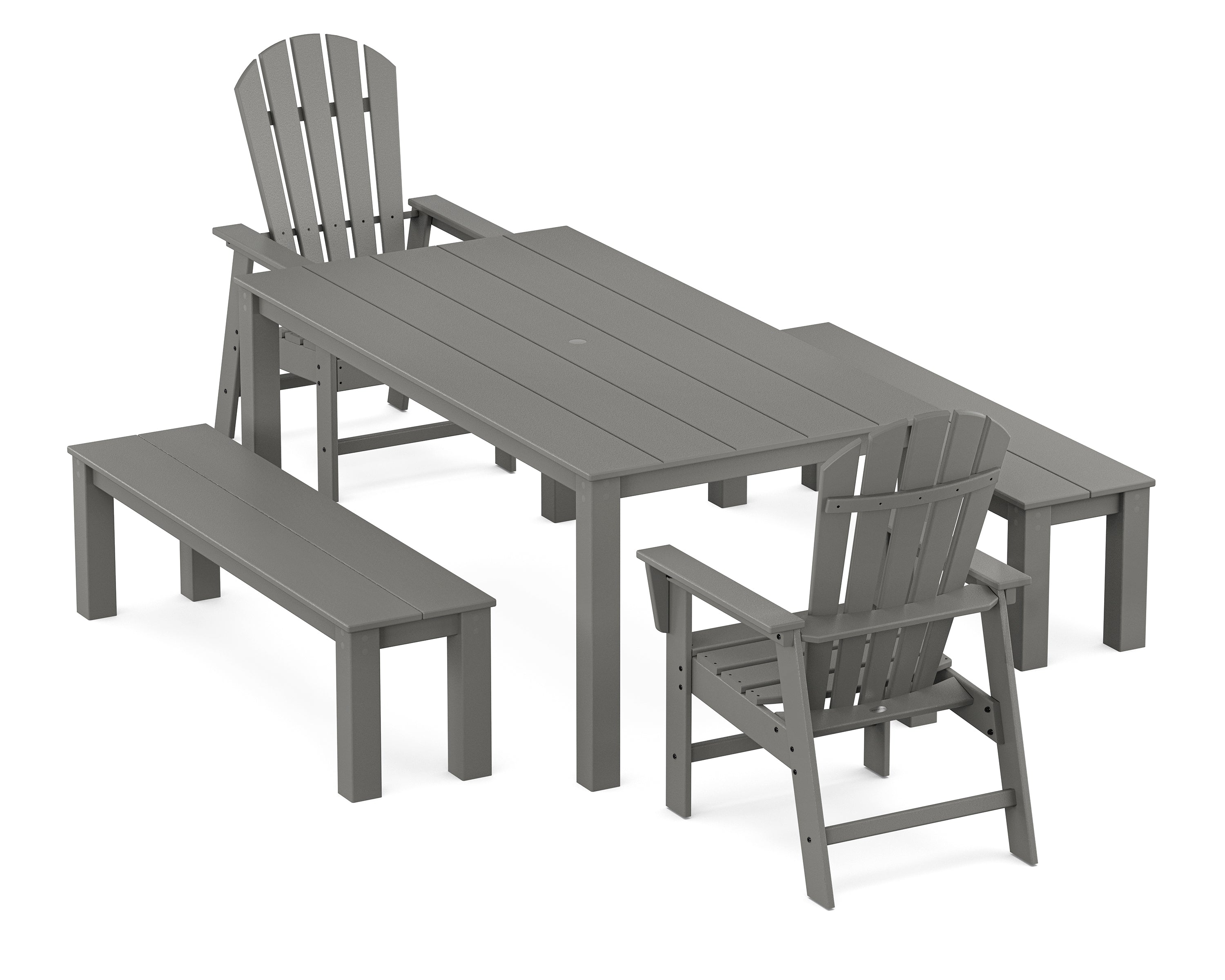 POLYWOOD South Beach 5-Piece Parsons Dining Set with Benches in Slate Grey