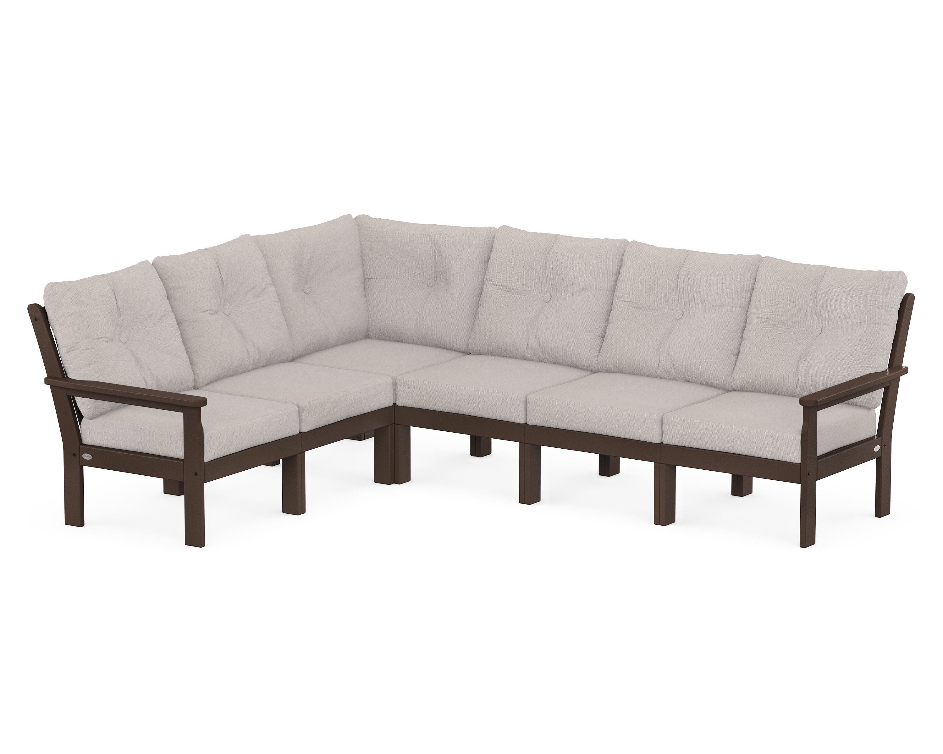 POLYWOOD Vineyard 6-Piece Sectional in Mahogany / Dune Burlap