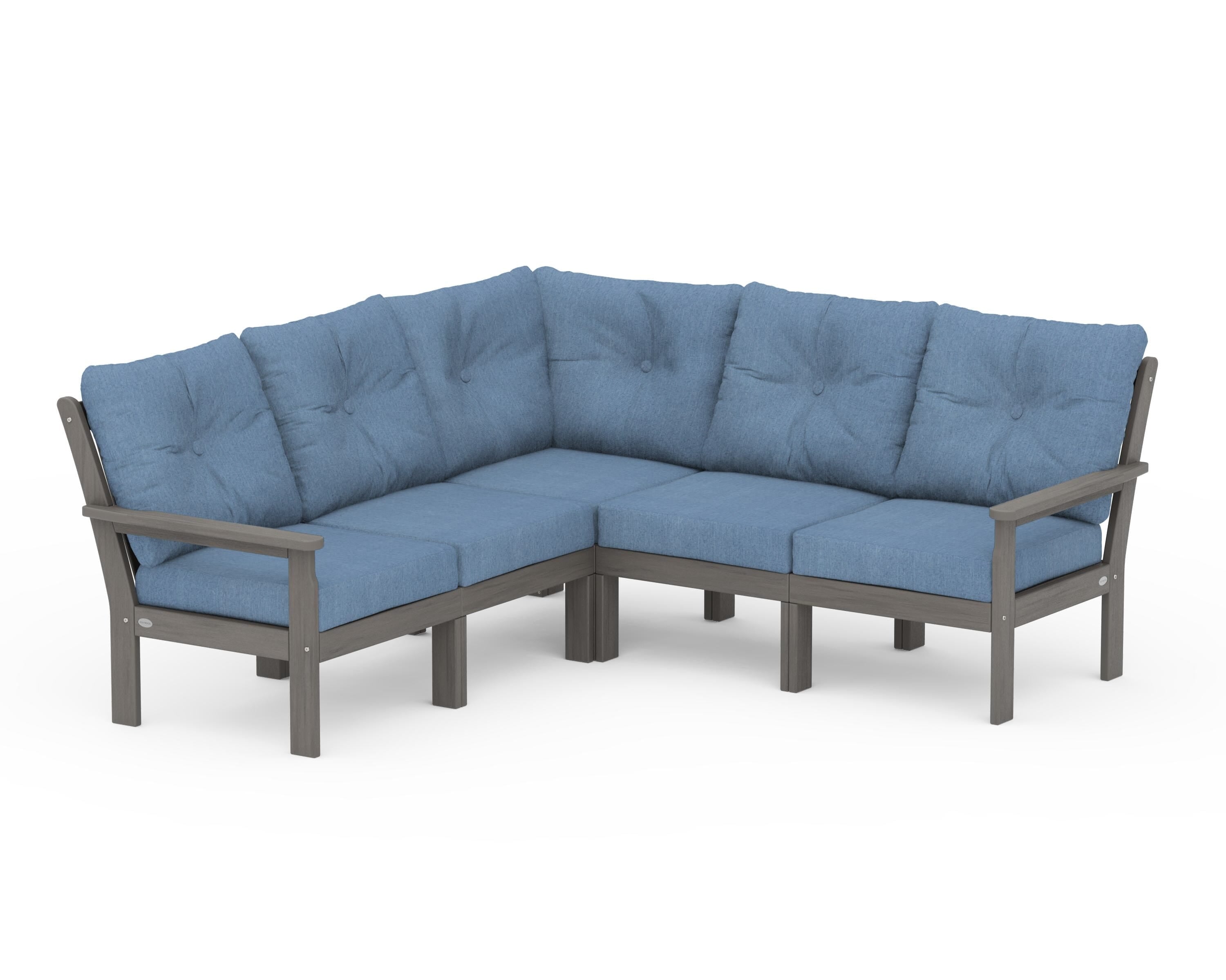 POLYWOOD Vineyard 5-Piece Sectional in Driftwood / Sky Blue
