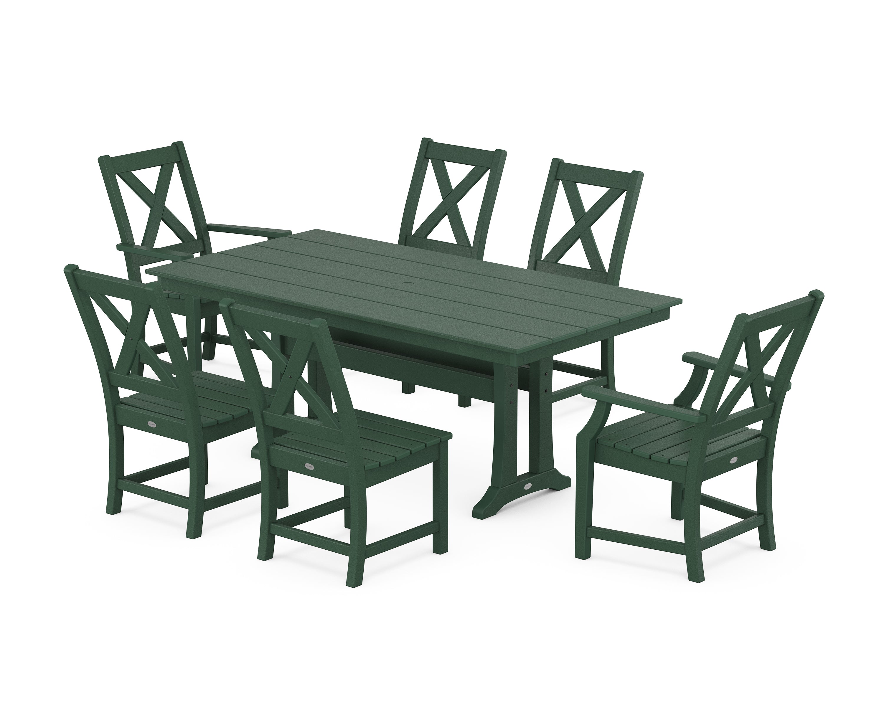 POLYWOOD® Braxton 7-Piece Farmhouse Dining Set With Trestle Legs in Green