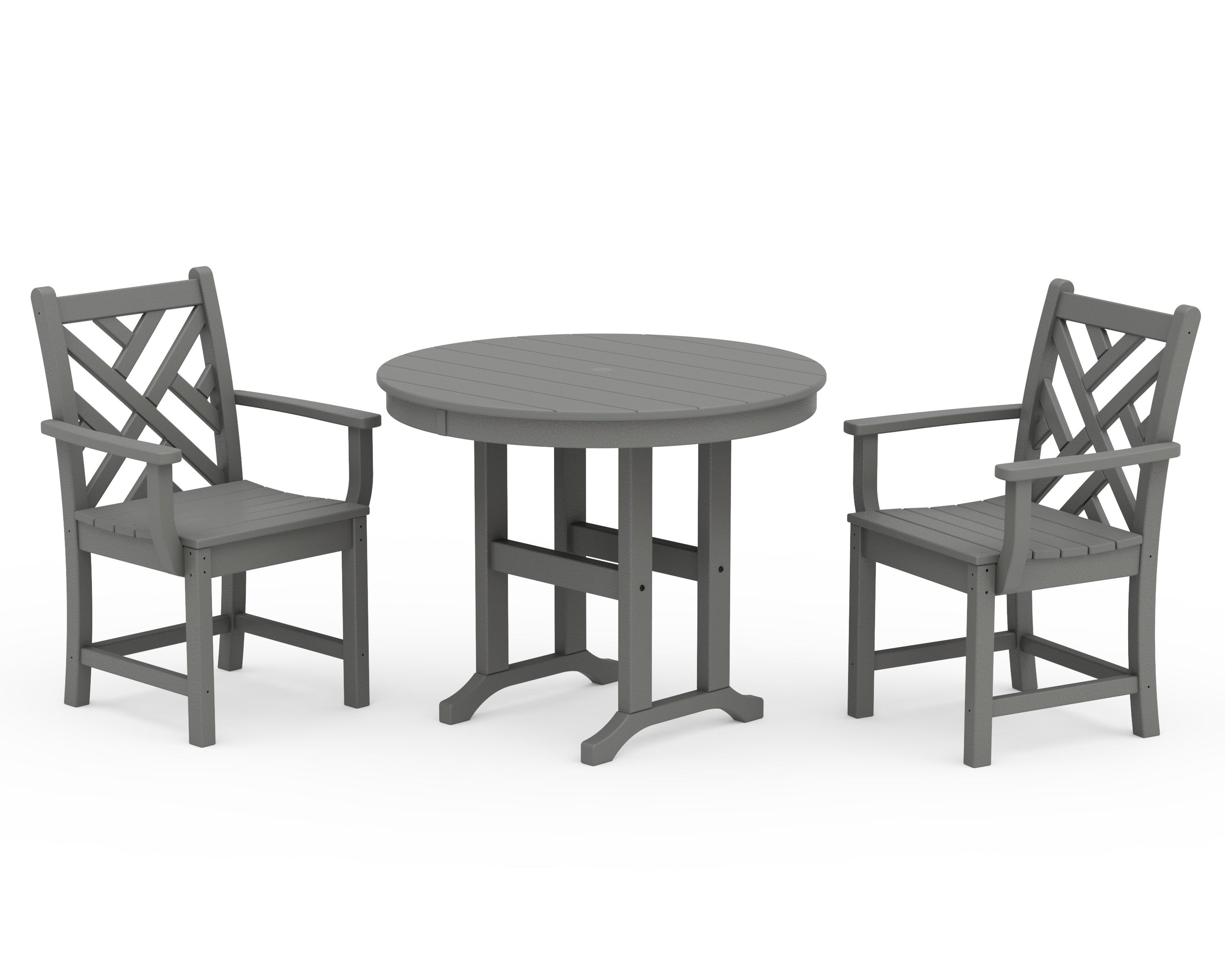 POLYWOOD Chippendale 3-Piece Round Dining Set in Slate Grey