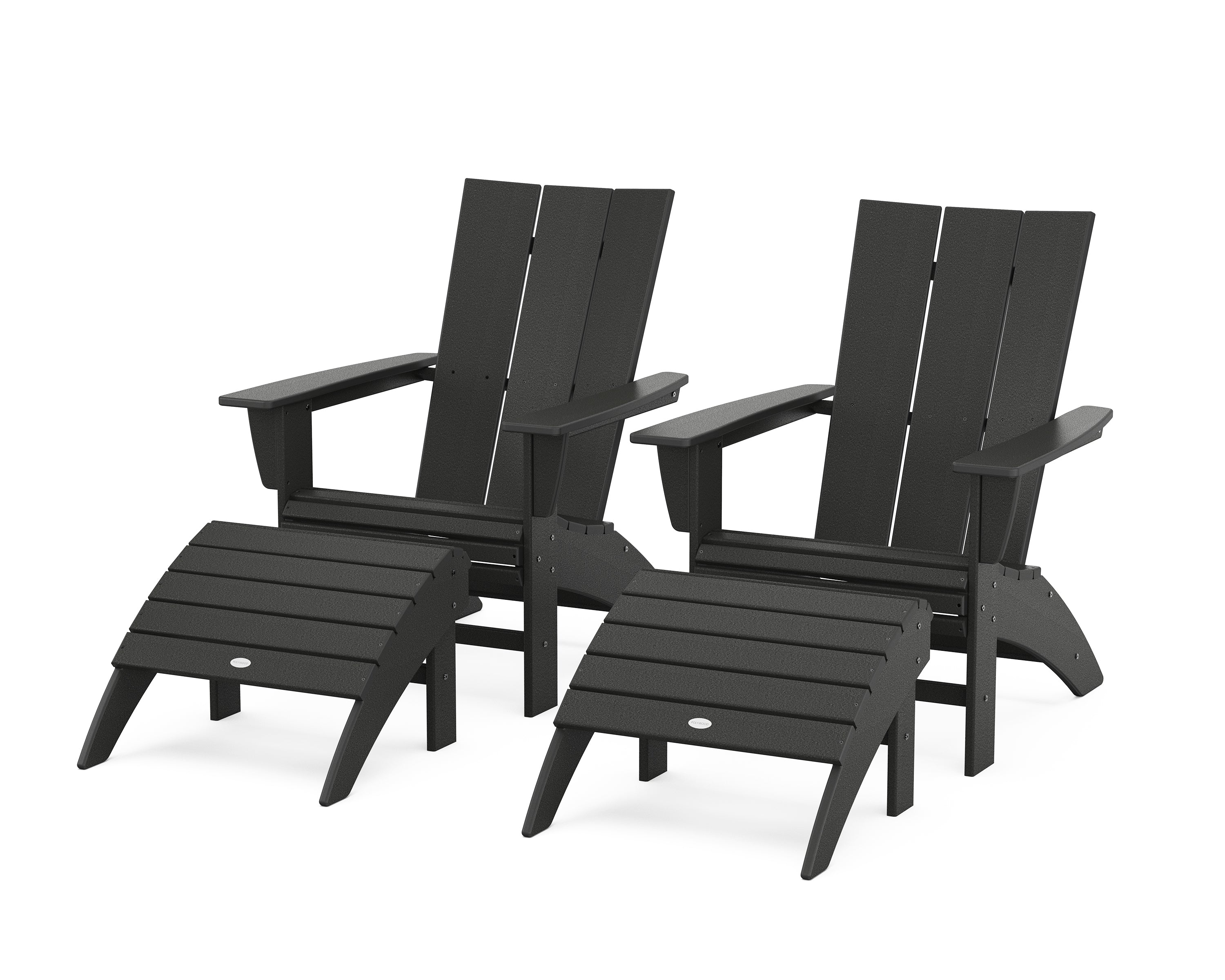 POLYWOOD® Modern Curveback Adirondack Chair 4-Piece Set with Ottomans in Black