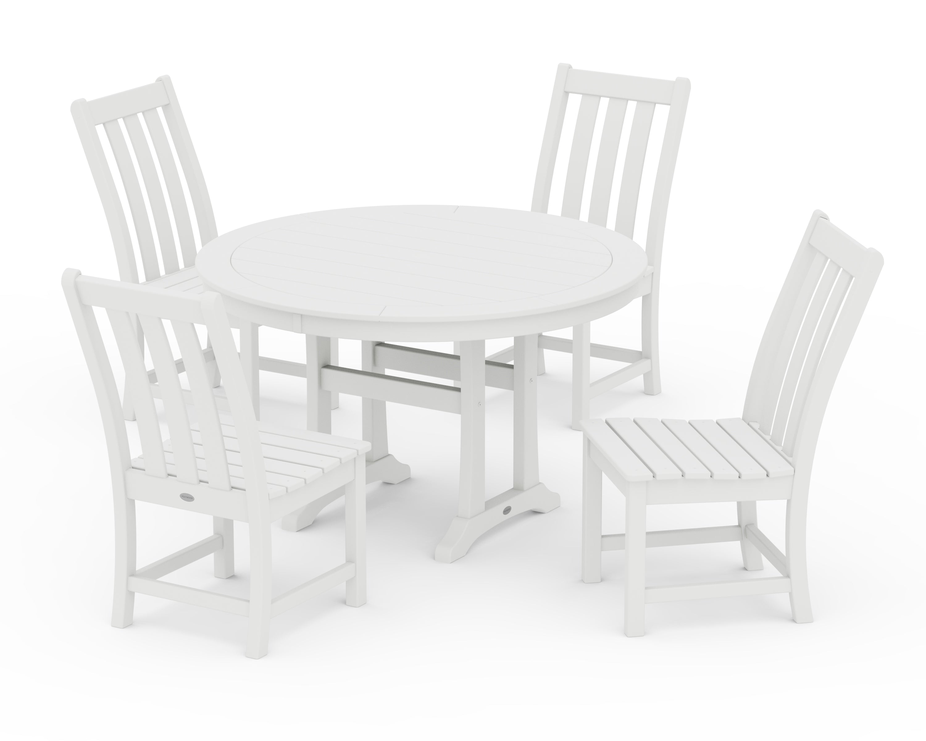 POLYWOOD Vineyard Side Chair 5-Piece Round Dining Set With Trestle Legs in White