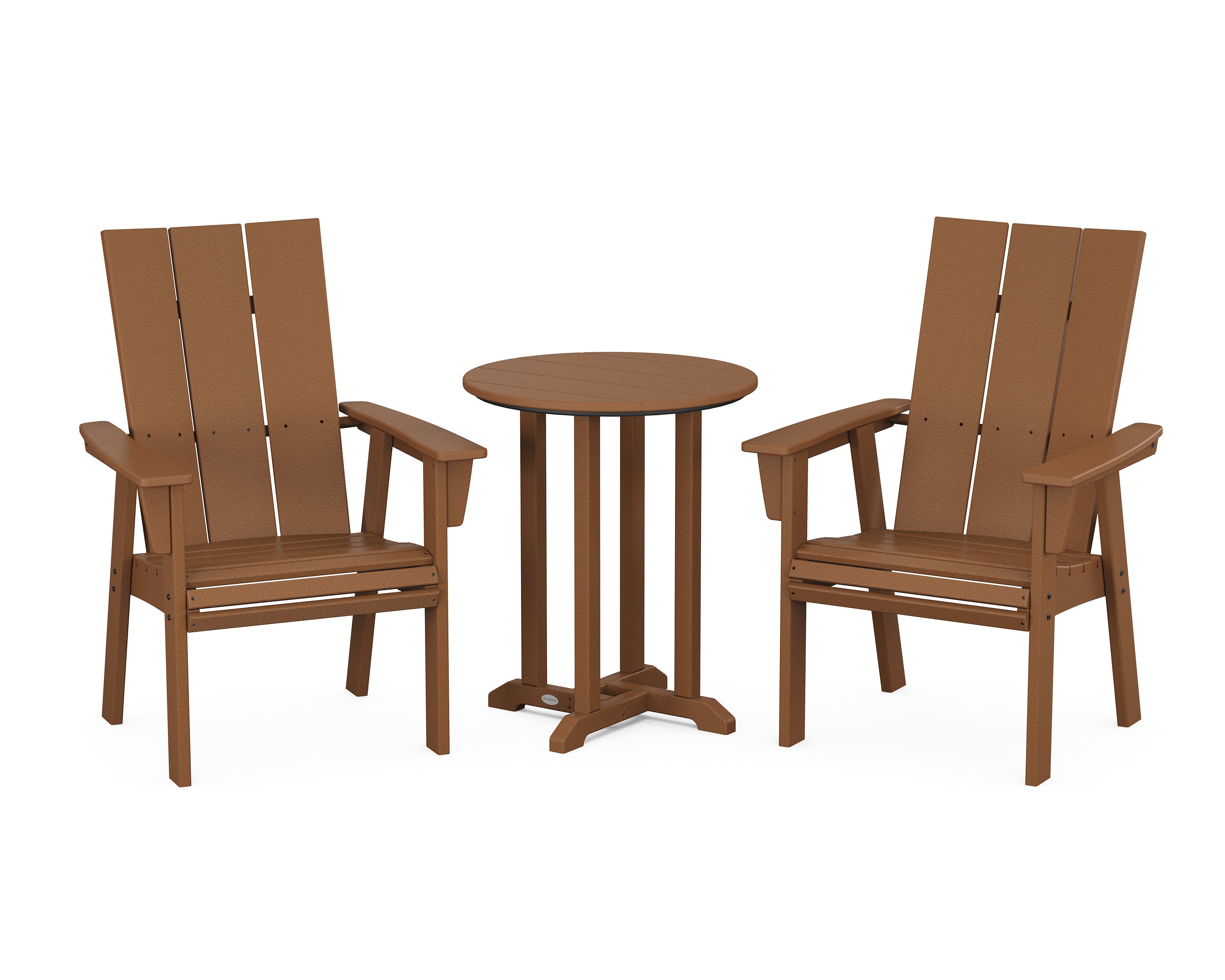 POLYWOOD® Modern Curveback Adirondack 3-Piece Round Dining Set in Teak
