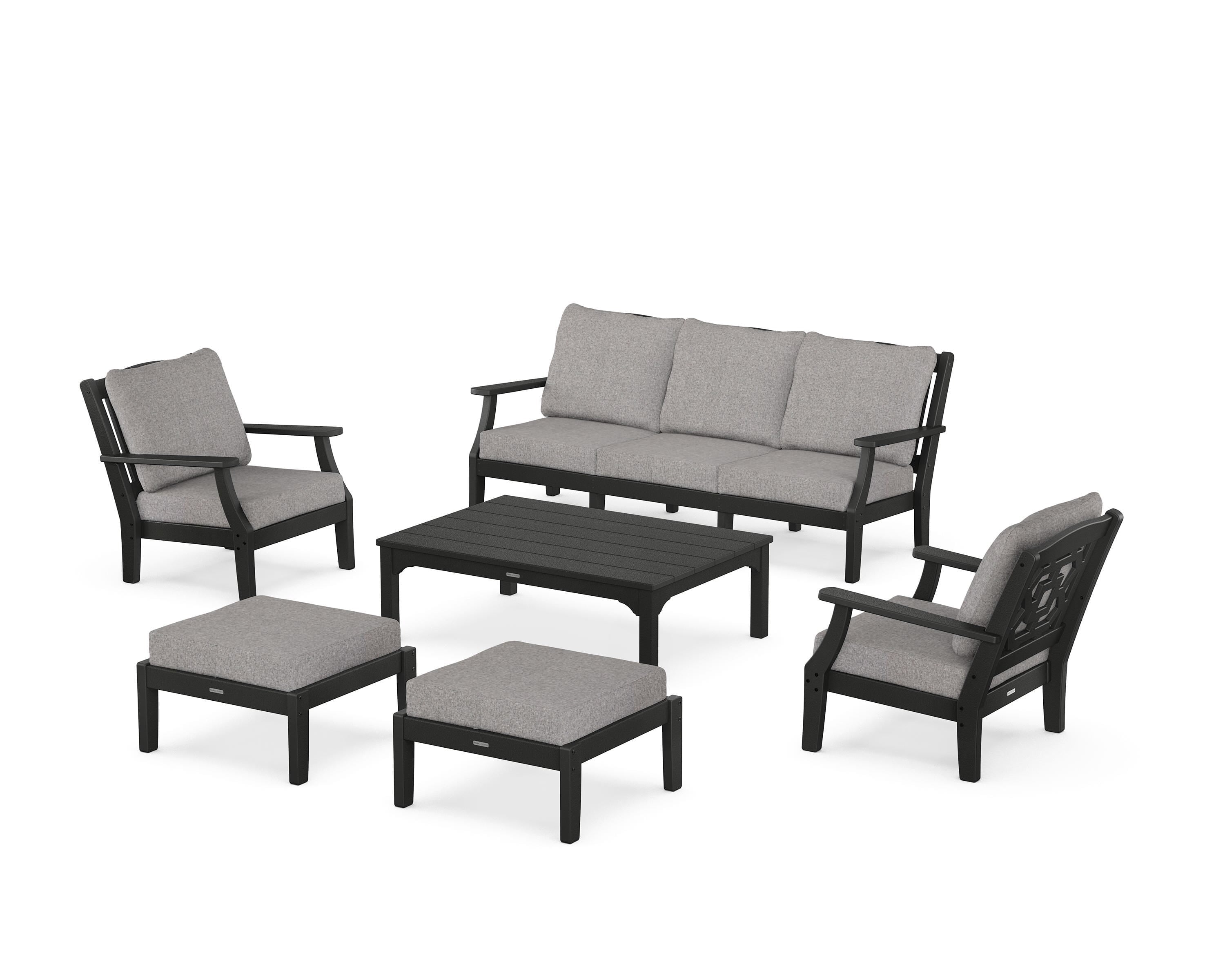 Martha Stewart by POLYWOOD Chinoiserie 6-Piece Lounge Sofa Set in Black / Grey Mist