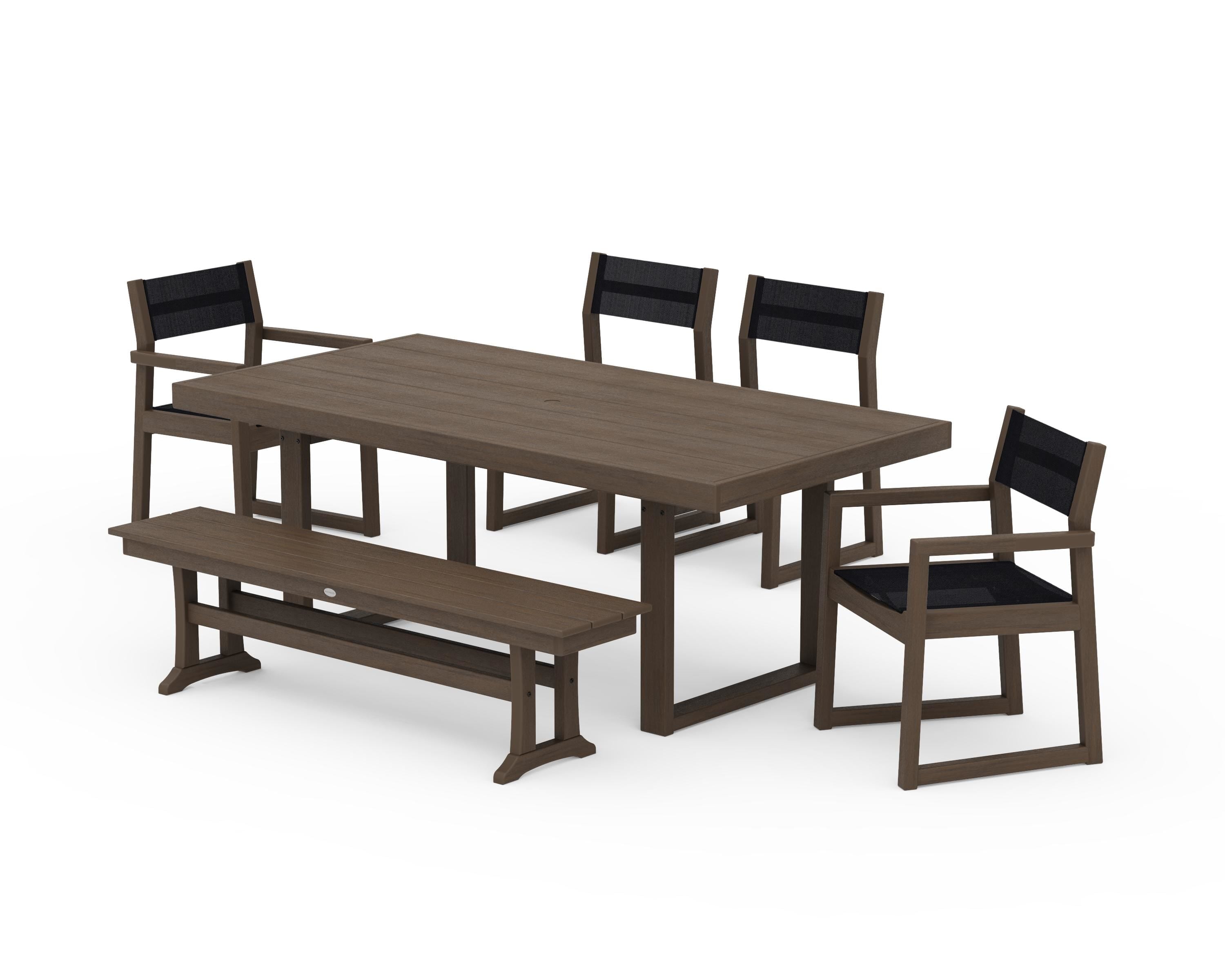 POLYWOOD EDGE Sling 6-Piece Dining Set with Bench in Kona / Black Sling