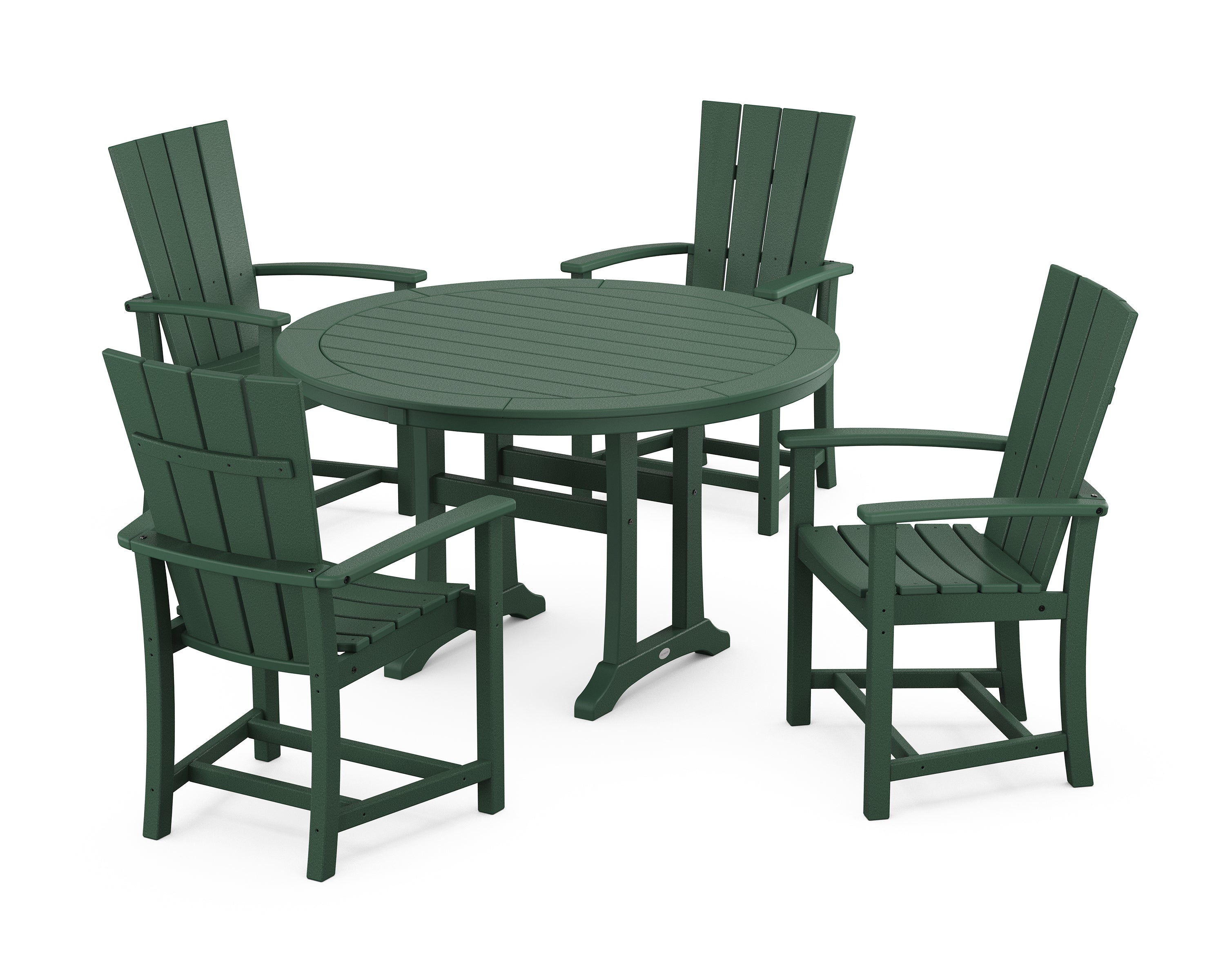 POLYWOOD® Quattro 5-Piece Round Dining Set with Trestle Legs in Green