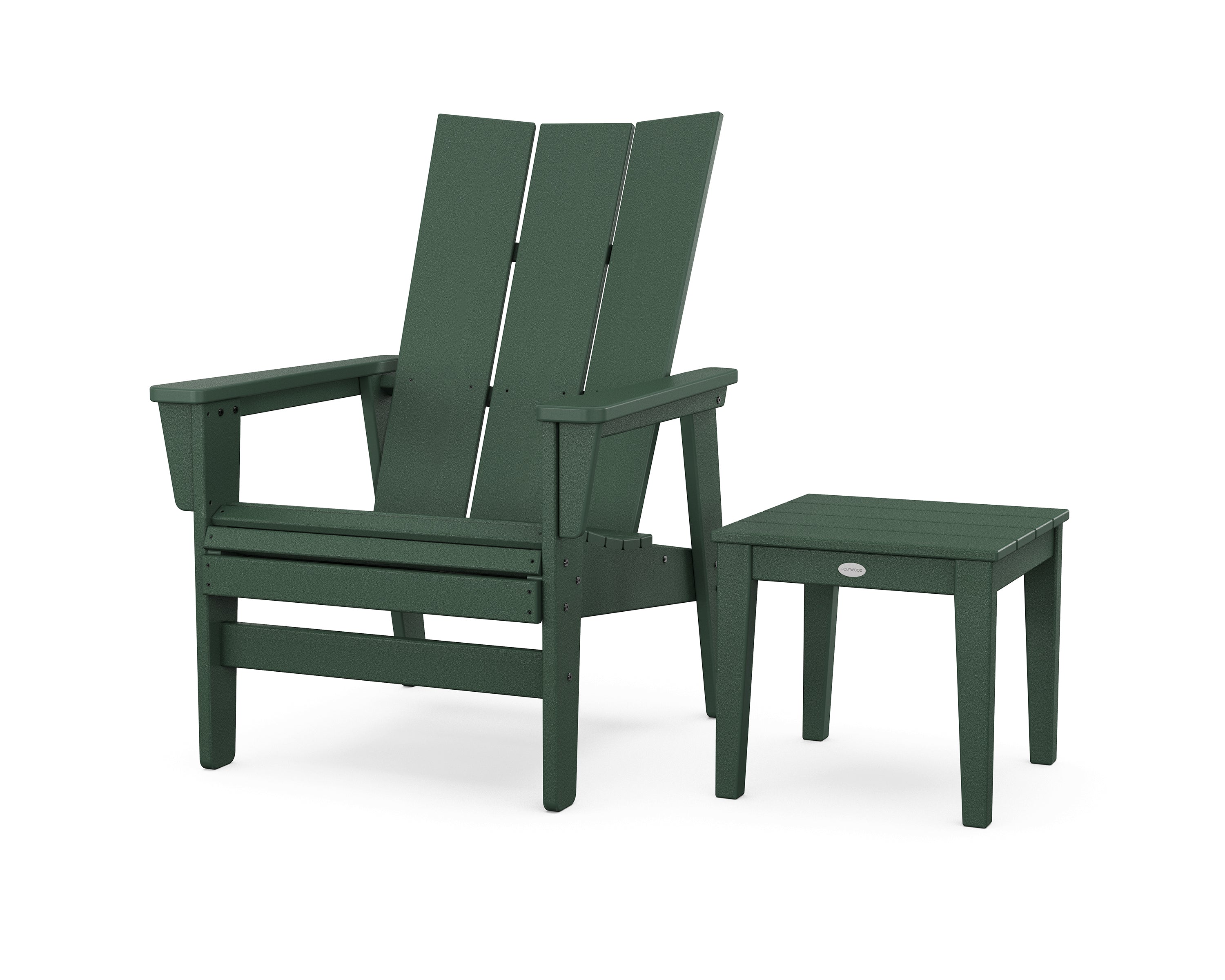 POLYWOOD Modern Grand Upright Adirondack Chair with Side Table in Green