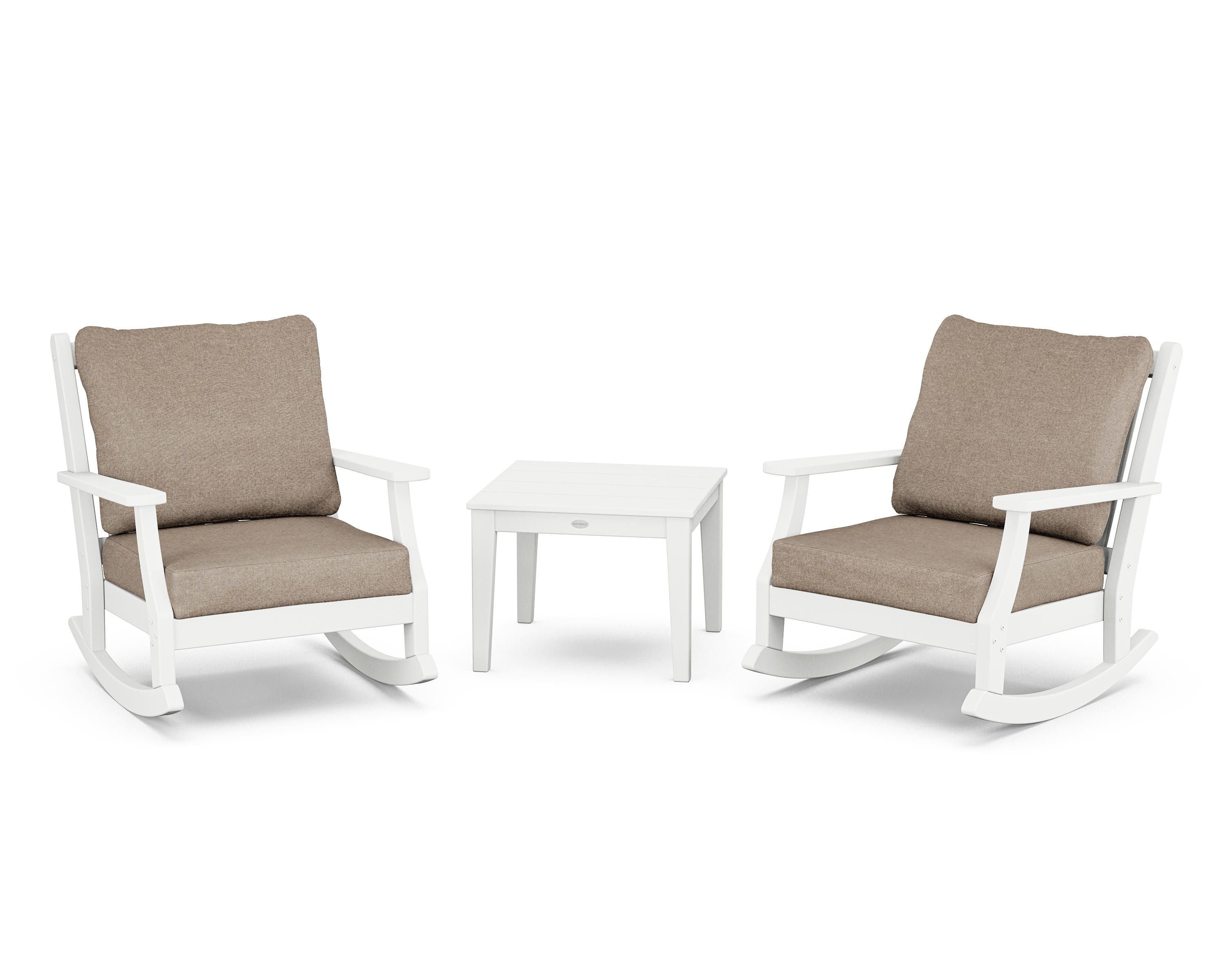 Country Living Wovendale 3-Piece Deep Seating Rocker Set in White / Spiced Burlap