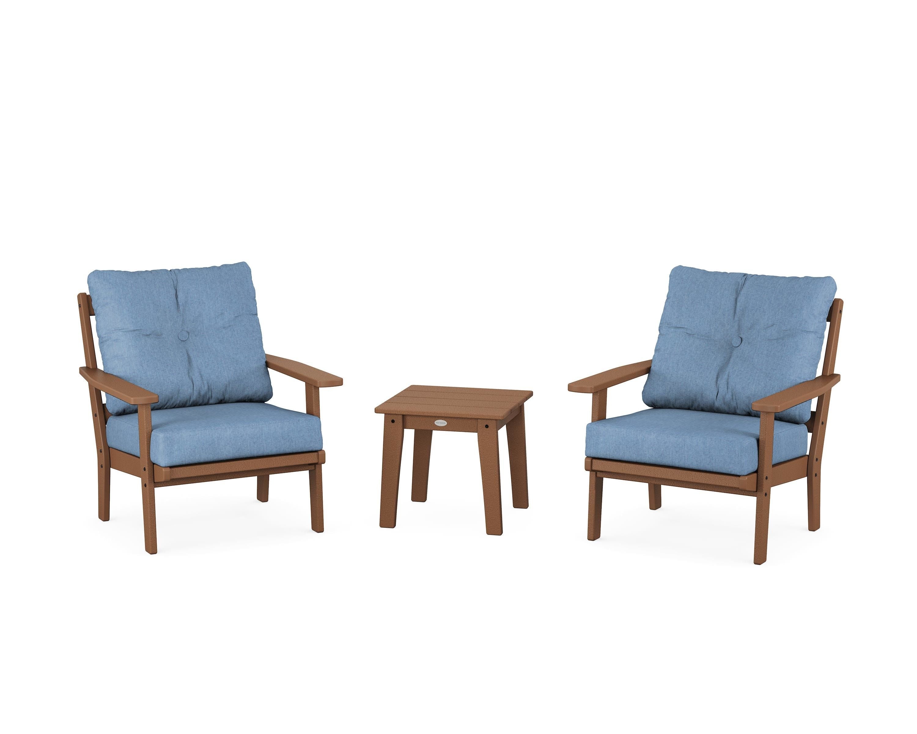 POLYWOOD Prairie 3-Piece Deep Seating Set in Teak / Sky Blue