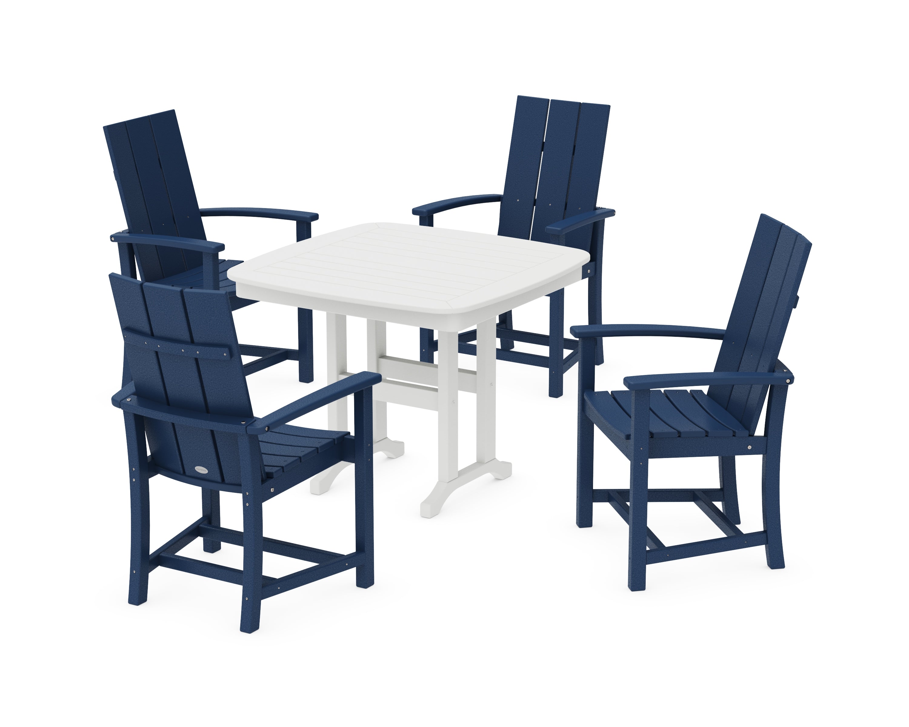 POLYWOOD Modern Adirondack 5-Piece Dining Set in Navy / White