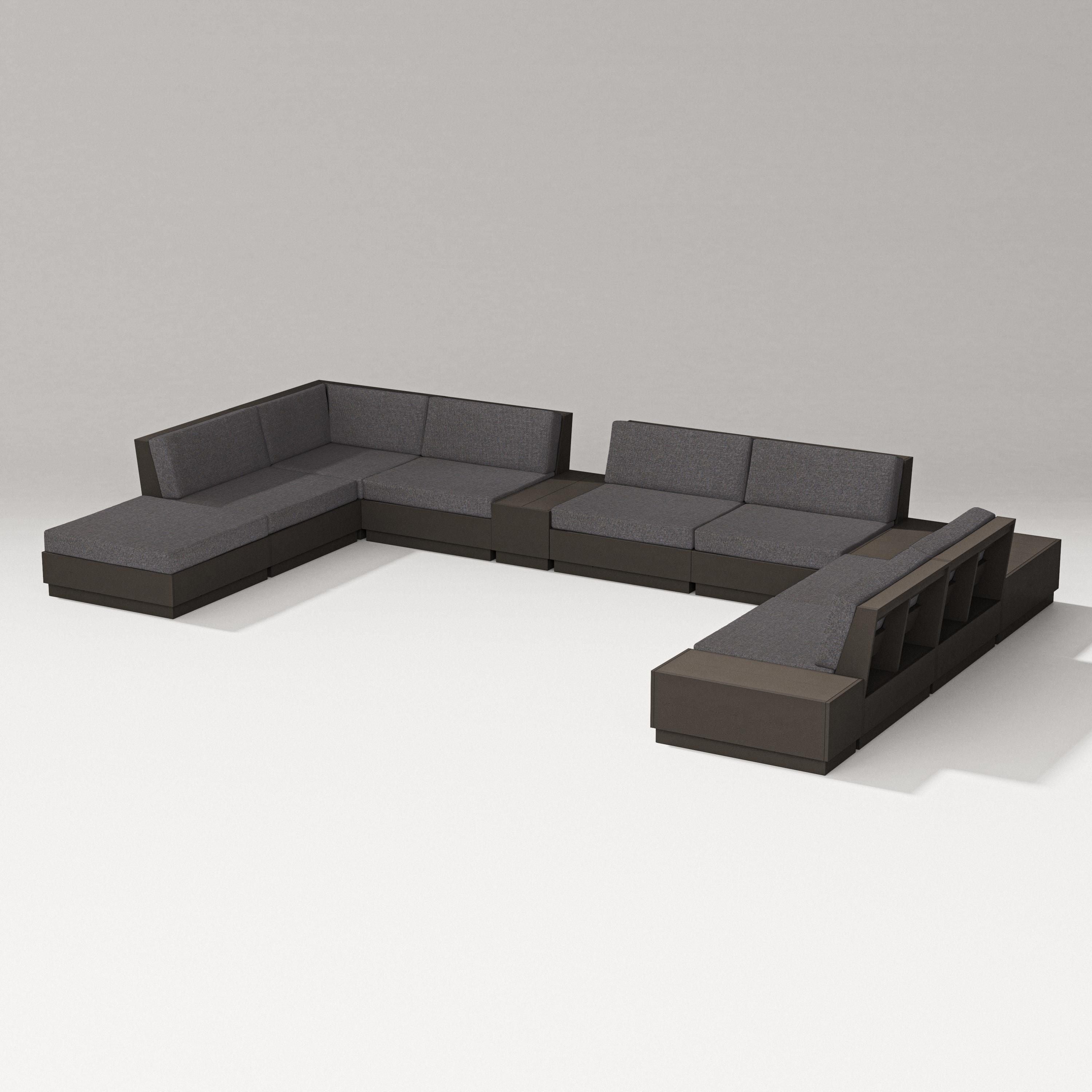 PW Designer Series Elevate 11-Piece Conversation Sectional Set in Vintage Coffee / Ash Charcoal