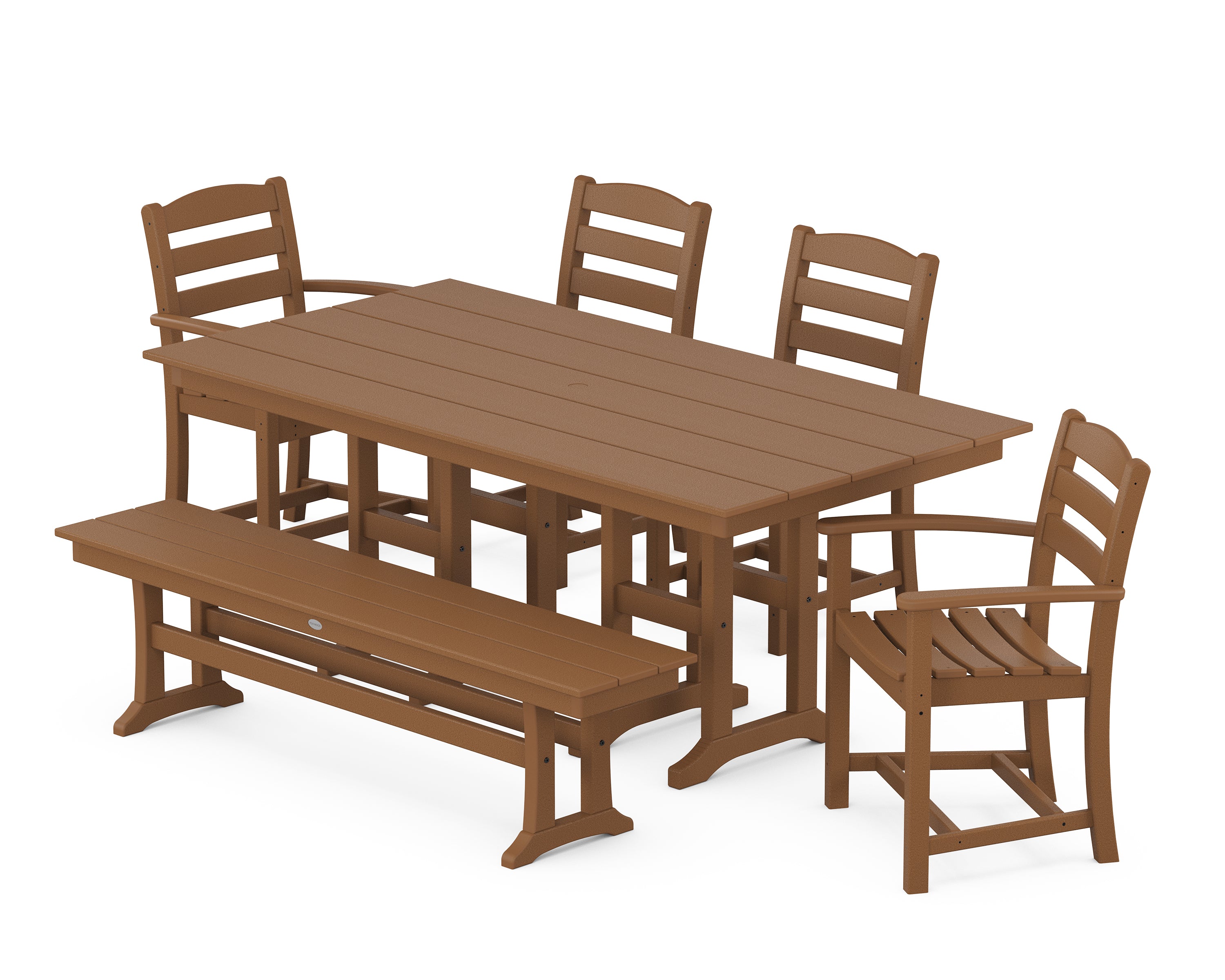POLYWOOD La Casa Café 6-Piece Farmhouse Dining Set with Bench in Teak