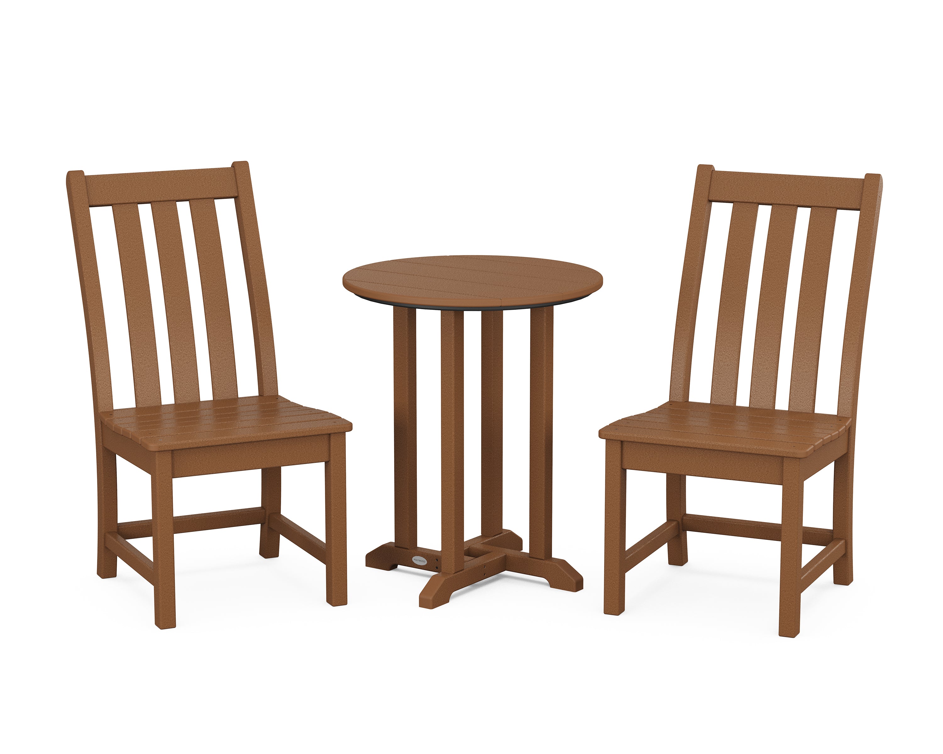 POLYWOOD Vineyard Side Chair 3-Piece Round Bistro Dining Set in Teak