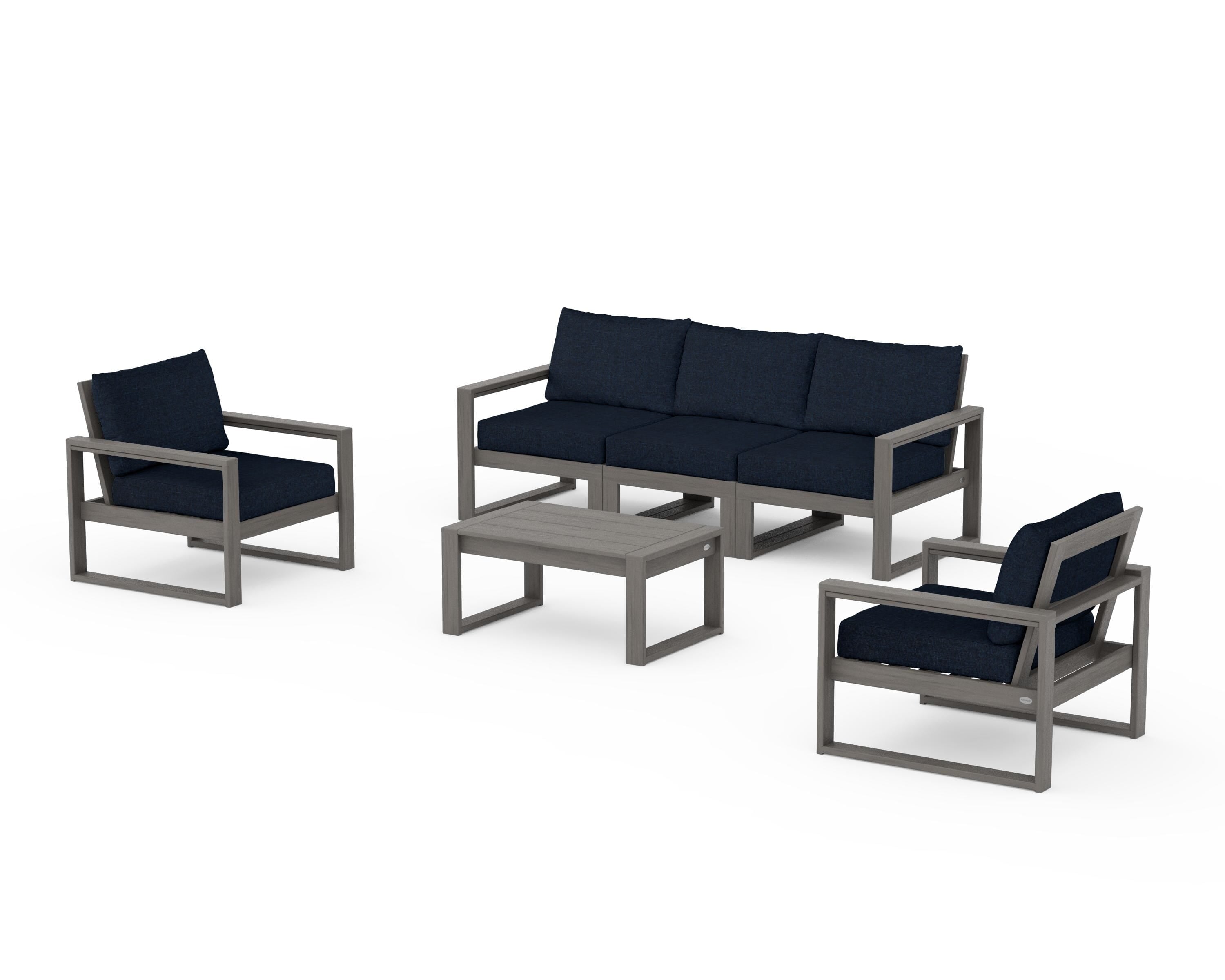 POLYWOOD EDGE Sectional 4-Piece Deep Seating Set with Sofa in Driftwood / Marine Indigo