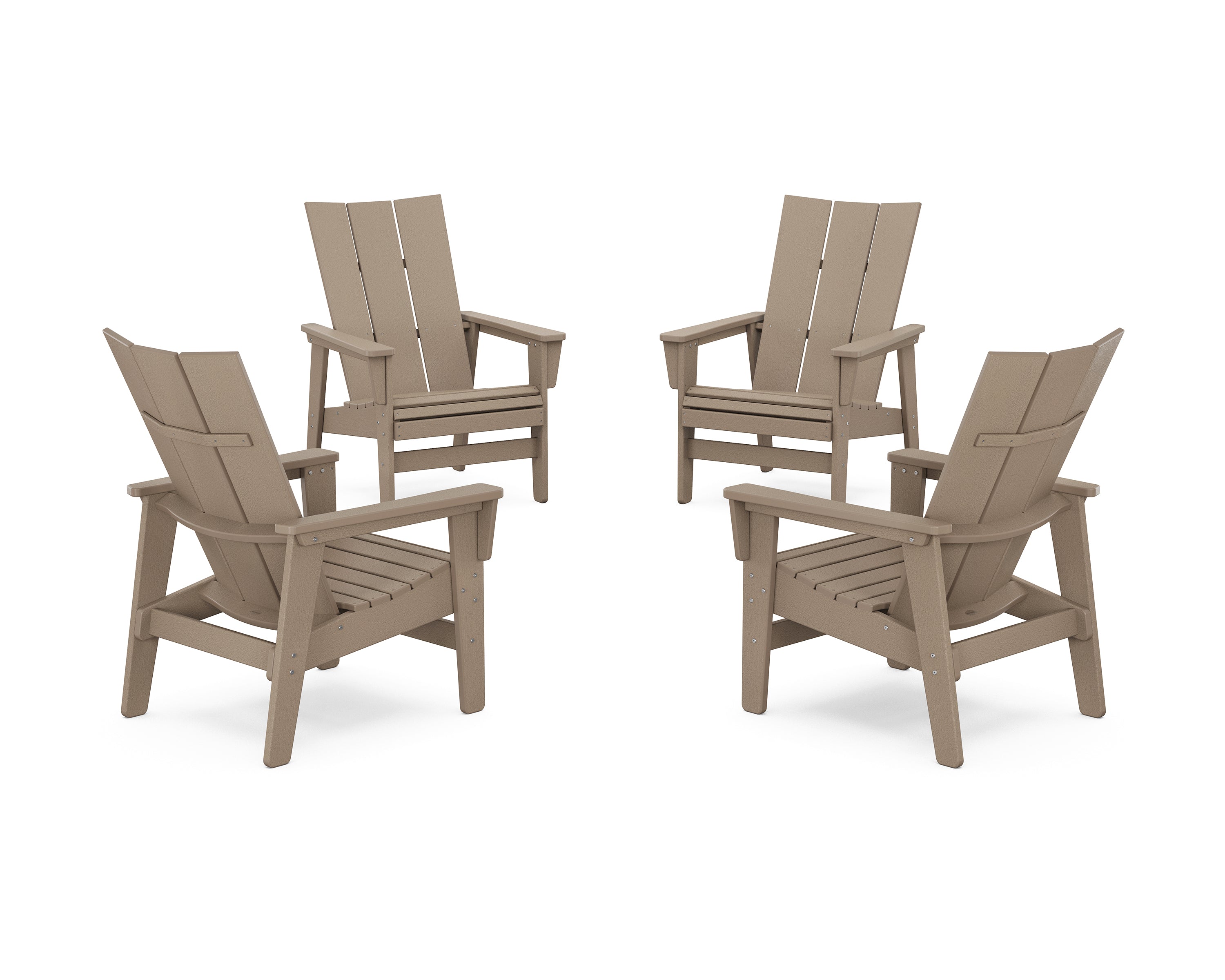POLYWOOD 4-Piece Modern Grand Upright Adirondack Chair Conversation Set in Vintage Sahara