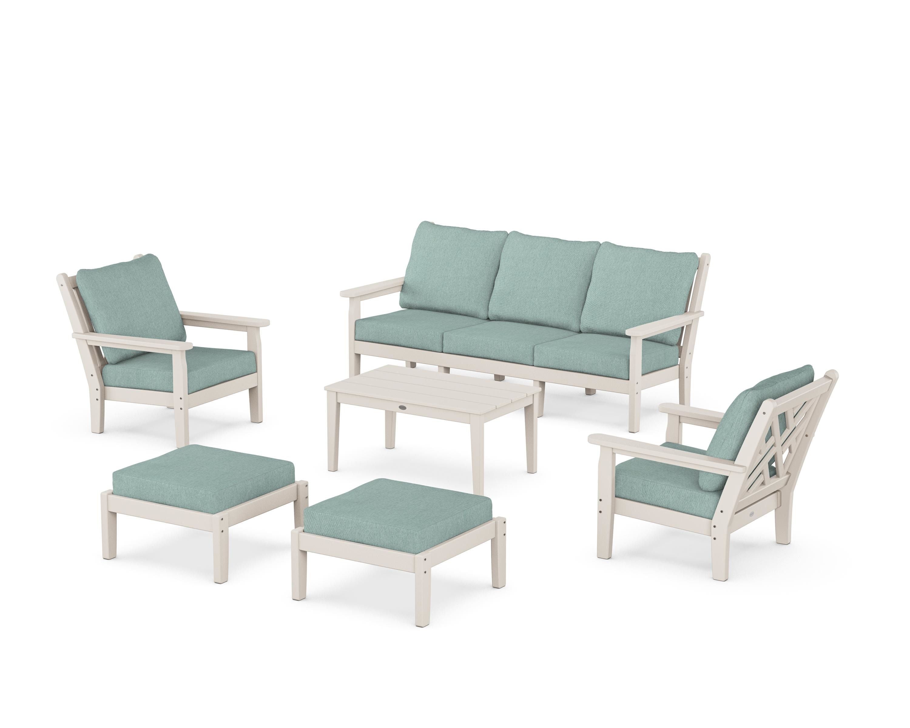 POLYWOOD Chippendale 6-Piece Lounge Sofa Set in Sand / Glacier Spa
