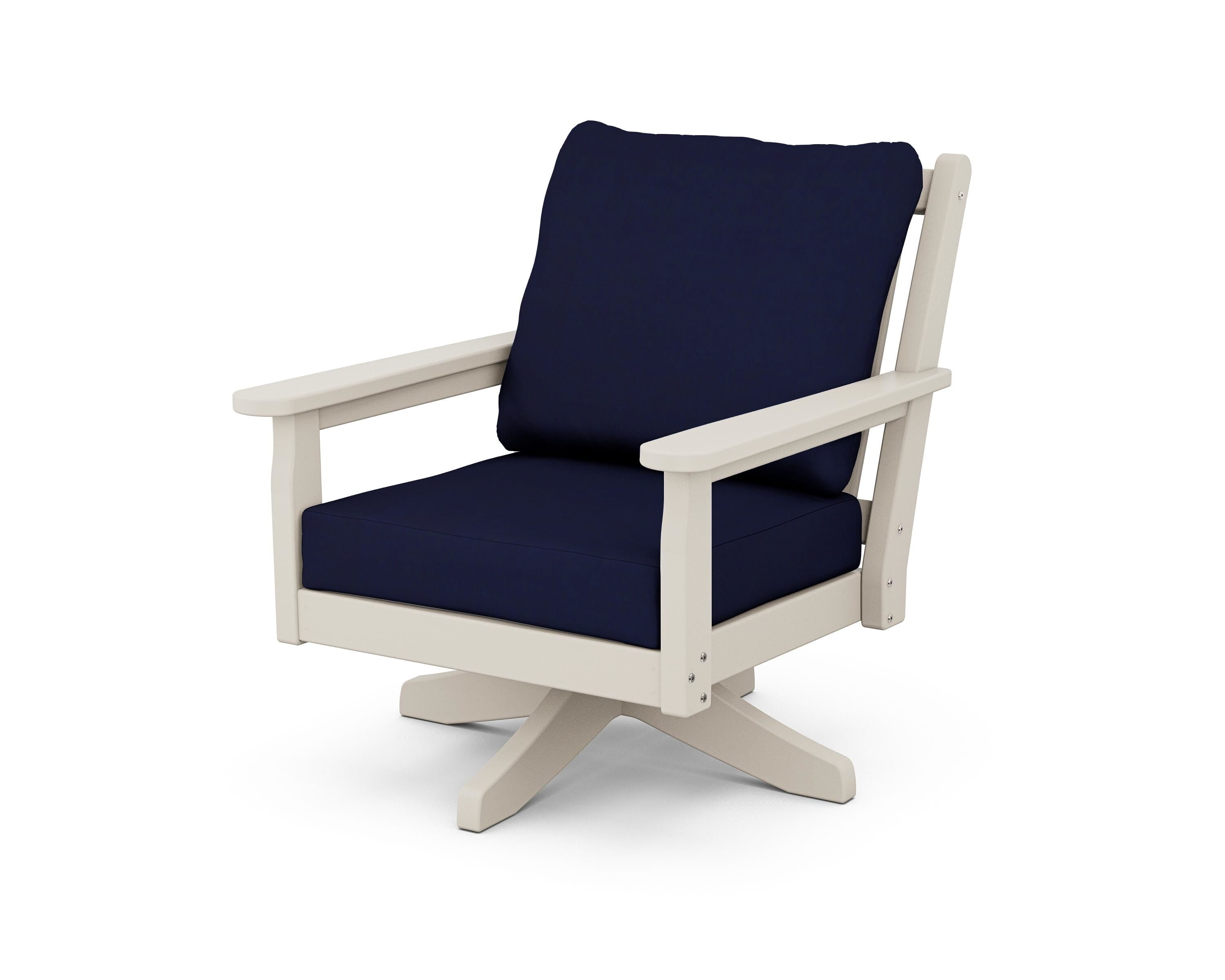 POLYWOOD Chippendale Deep Seating Swivel Chair in Sand / Navy