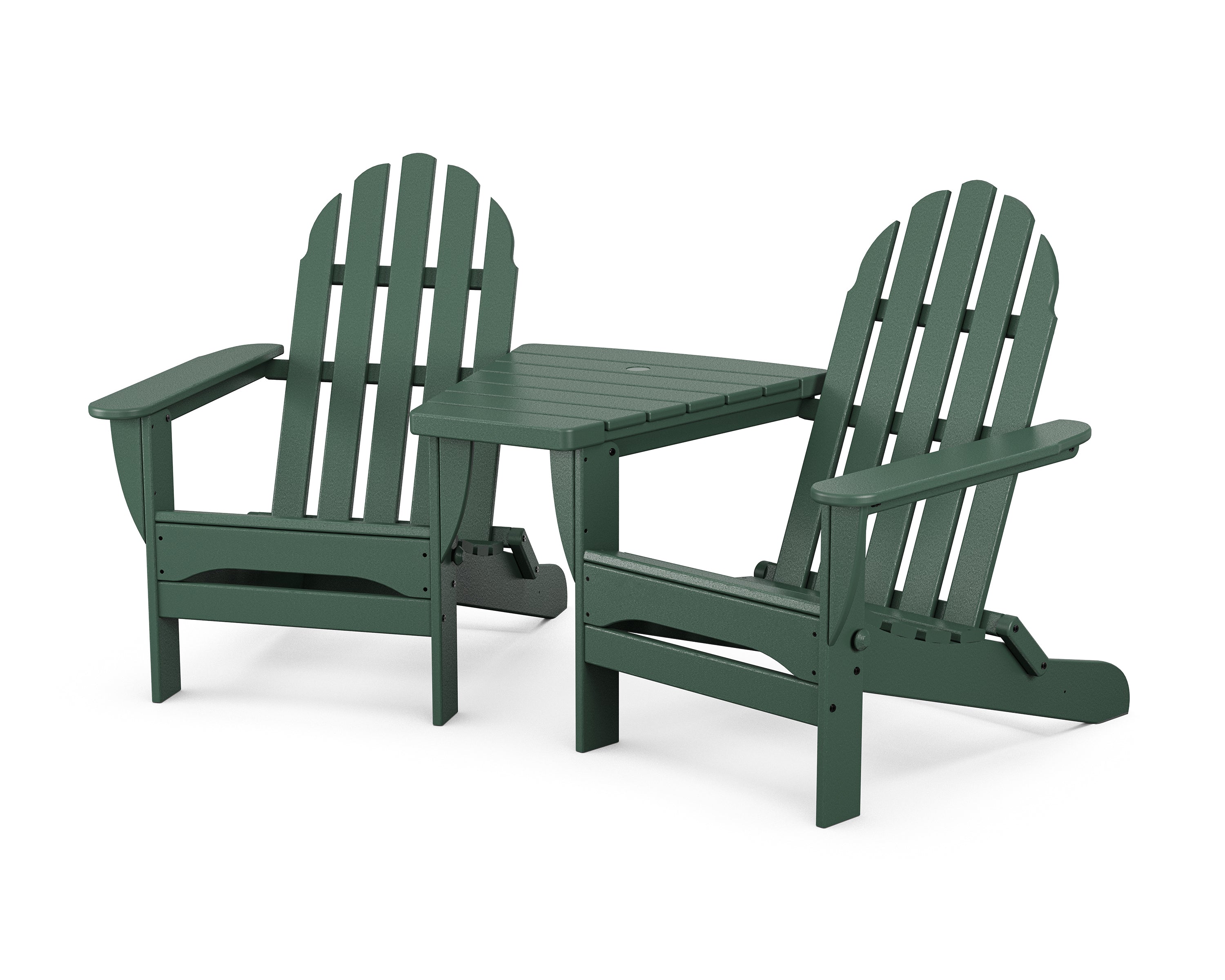 POLYWOOD® Classic Folding Adirondacks with Angled Connecting Table in Green
