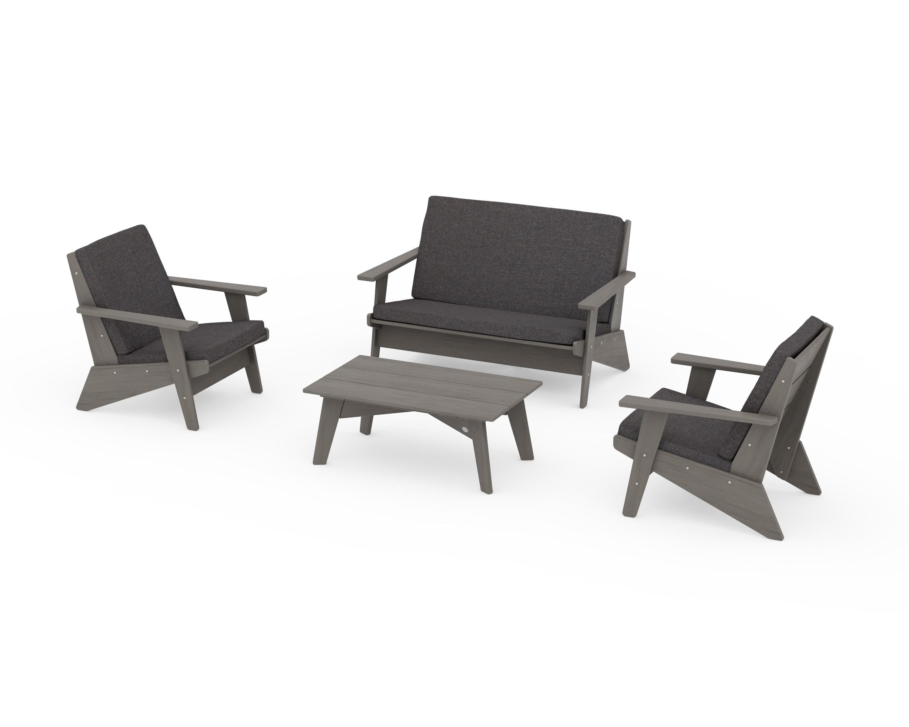 POLYWOOD Riviera Modern Lounge 4-Piece Set in Driftwood / Ash Charcoal