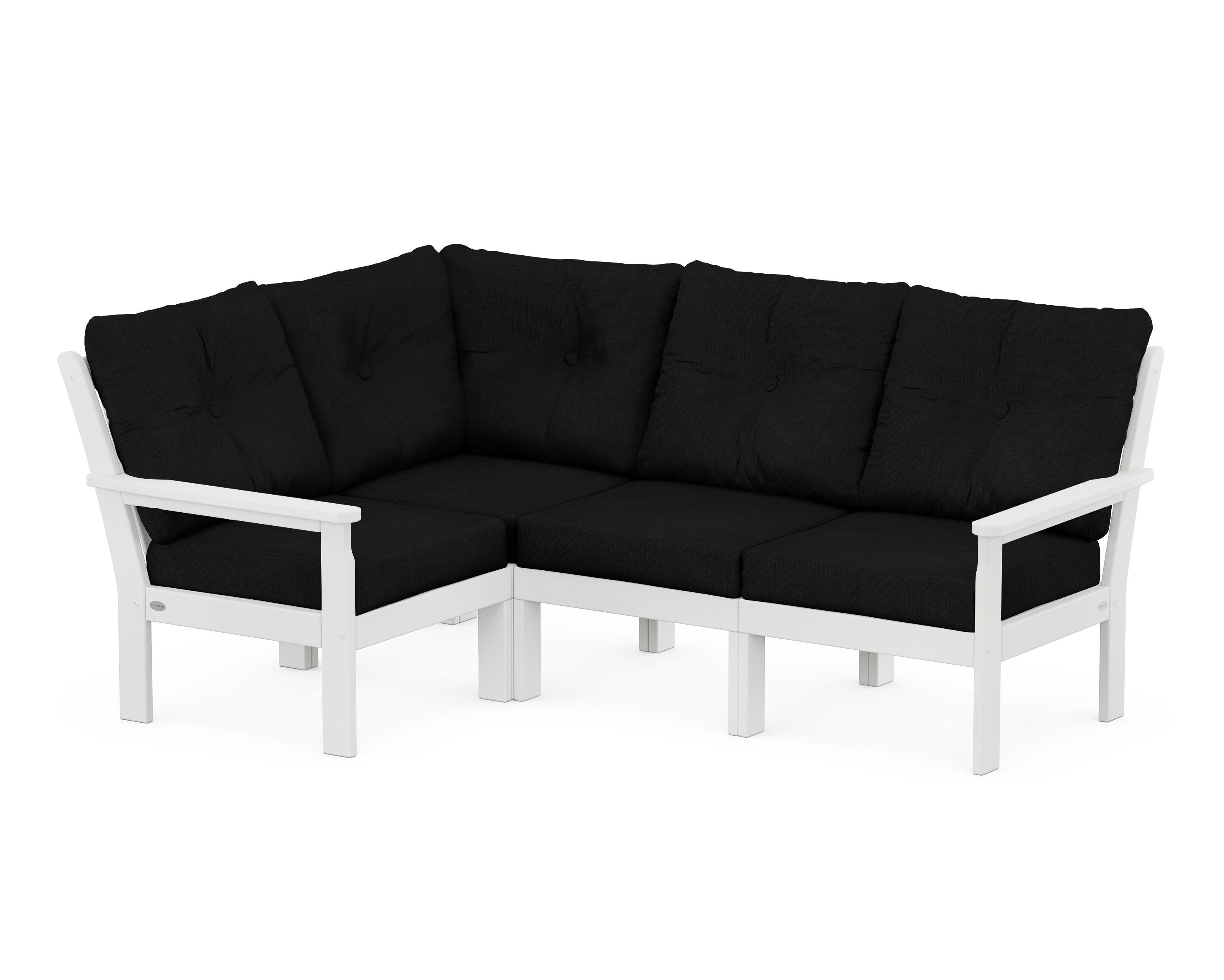 POLYWOOD Vineyard 4-Piece Sectional in White / Midnight Linen
