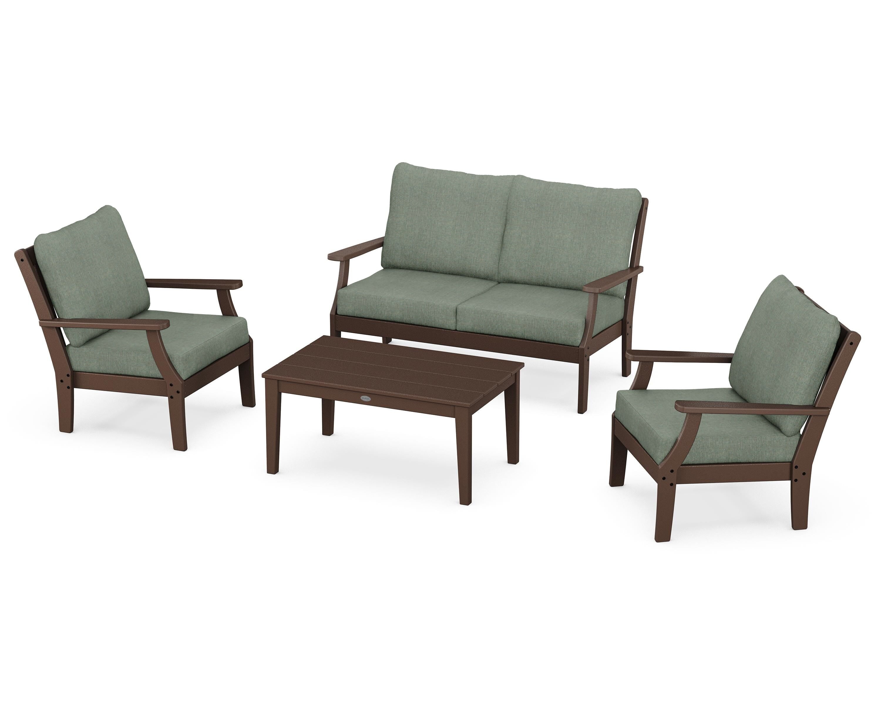 POLYWOOD Braxton 4-Piece Deep Seating Chair Set in Mahogany / Cast Sage