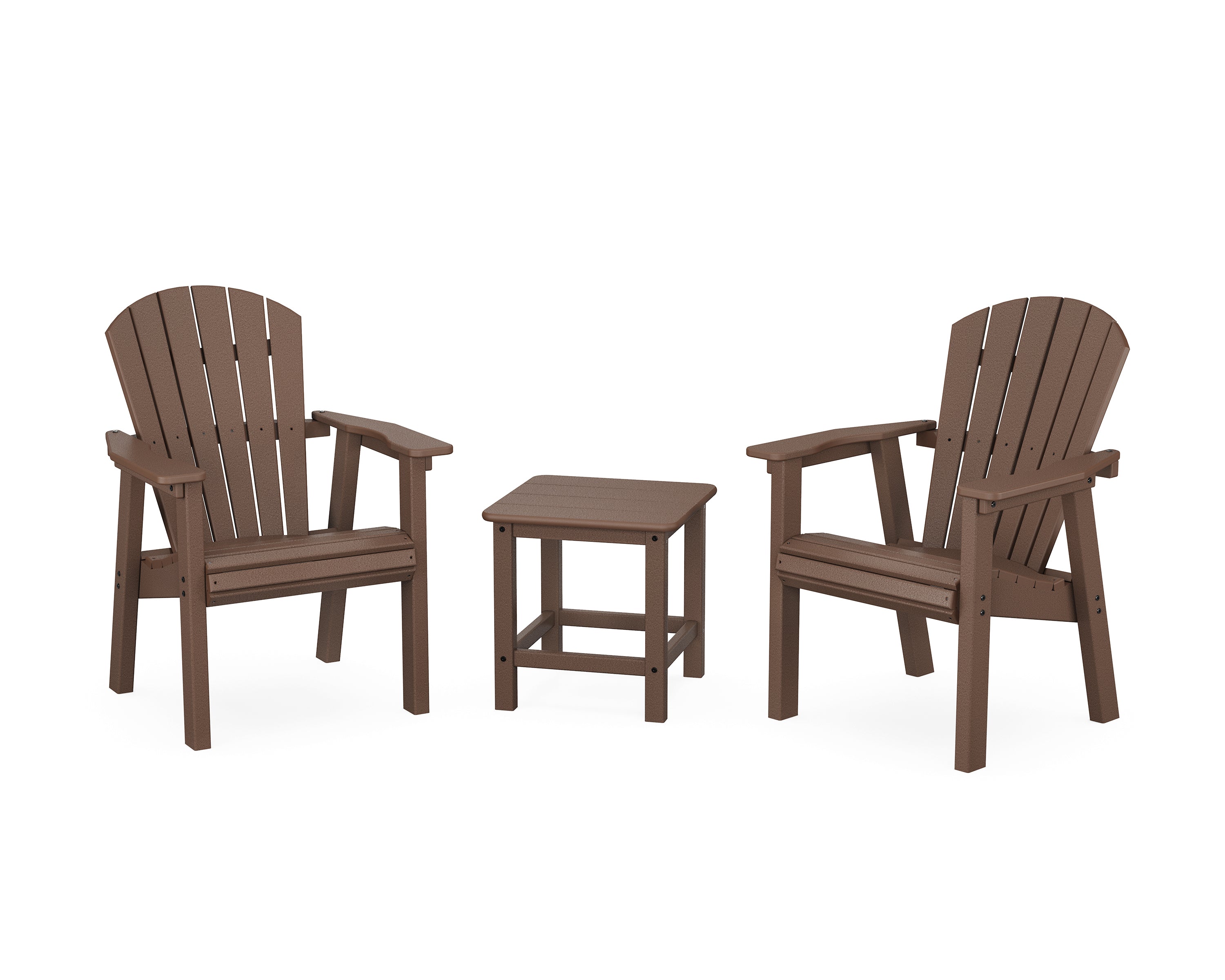 POLYWOOD Seashell 3-Piece Upright Adirondack Chair Set in Mahogany