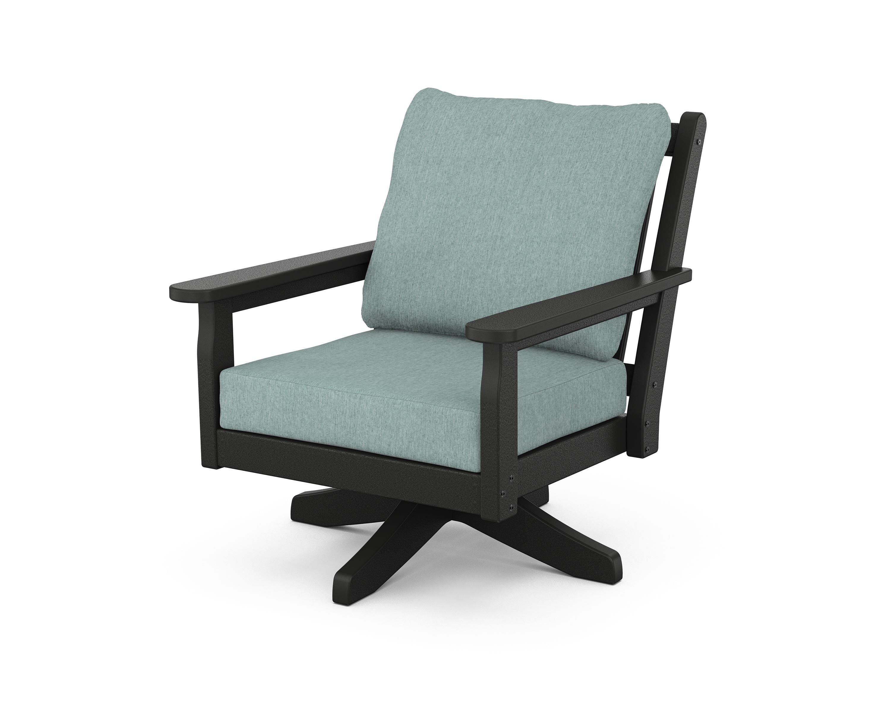 POLYWOOD Chippendale Deep Seating Swivel Chair in Black / Glacier Spa