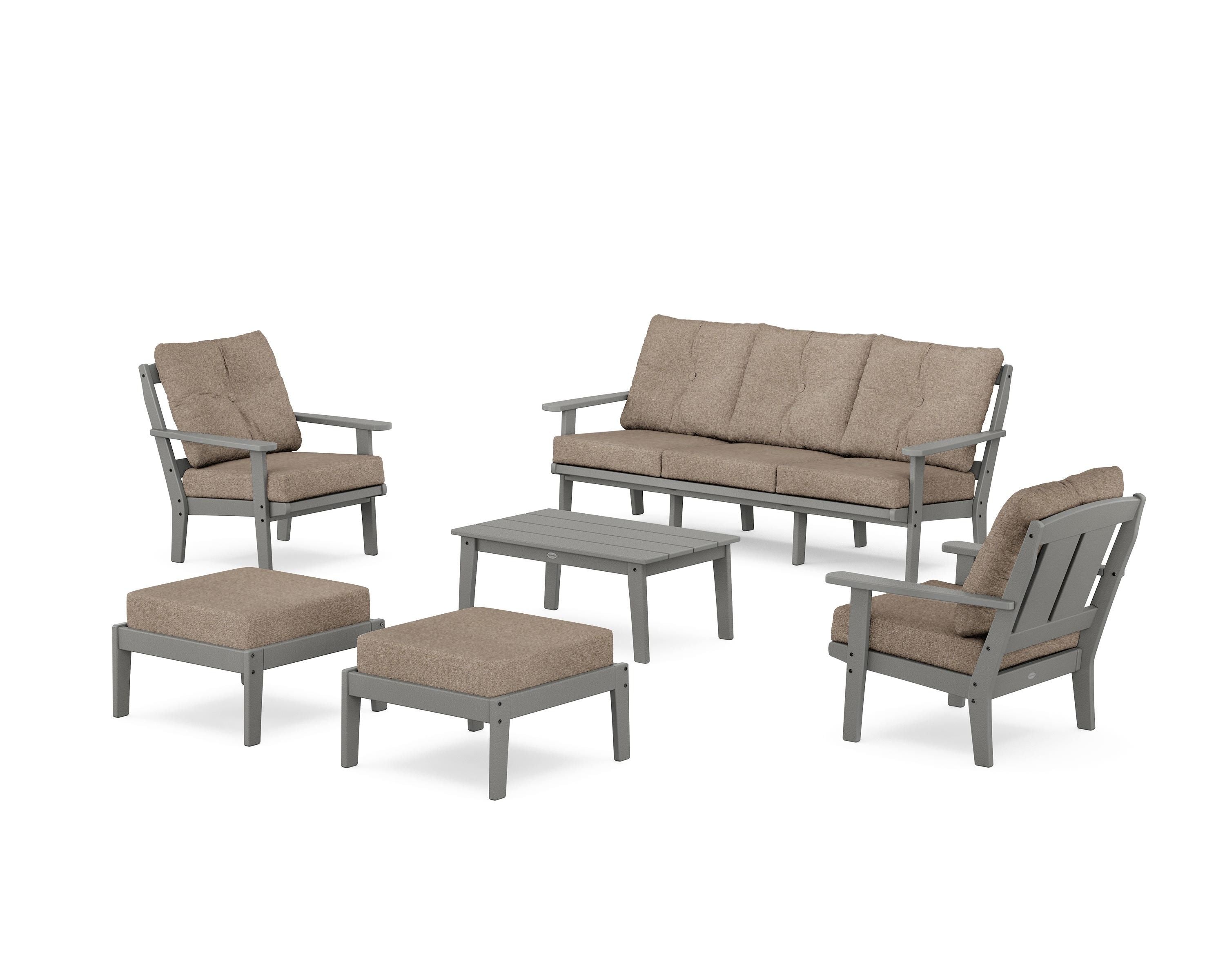 POLYWOOD Mission 6-Piece Lounge Sofa Set in Slate Grey / Spiced Burlap