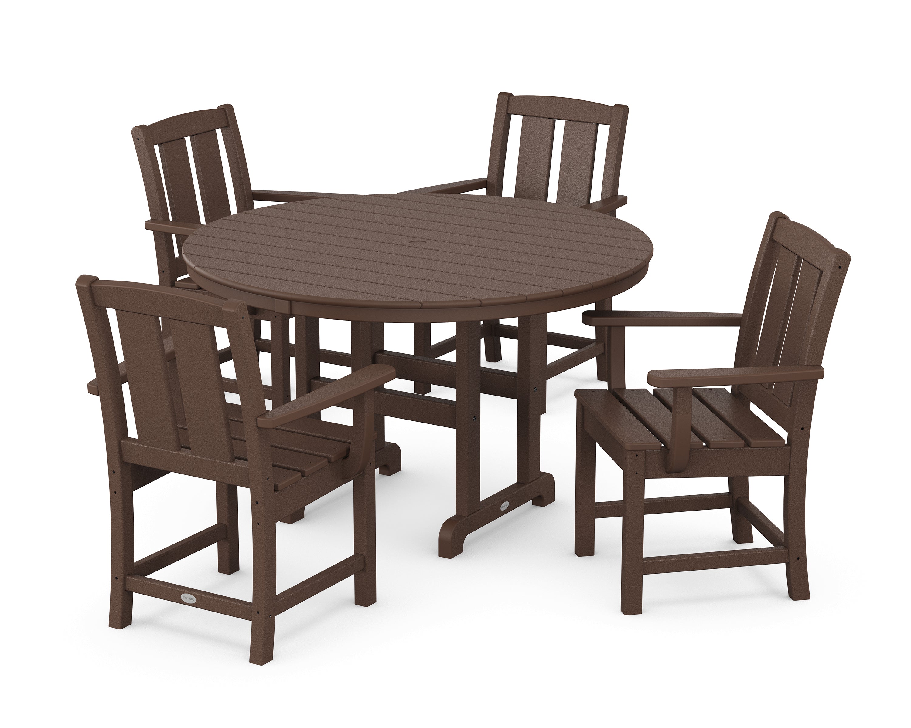 POLYWOOD® Mission 5-Piece Round Farmhouse Dining Set in Mahogany