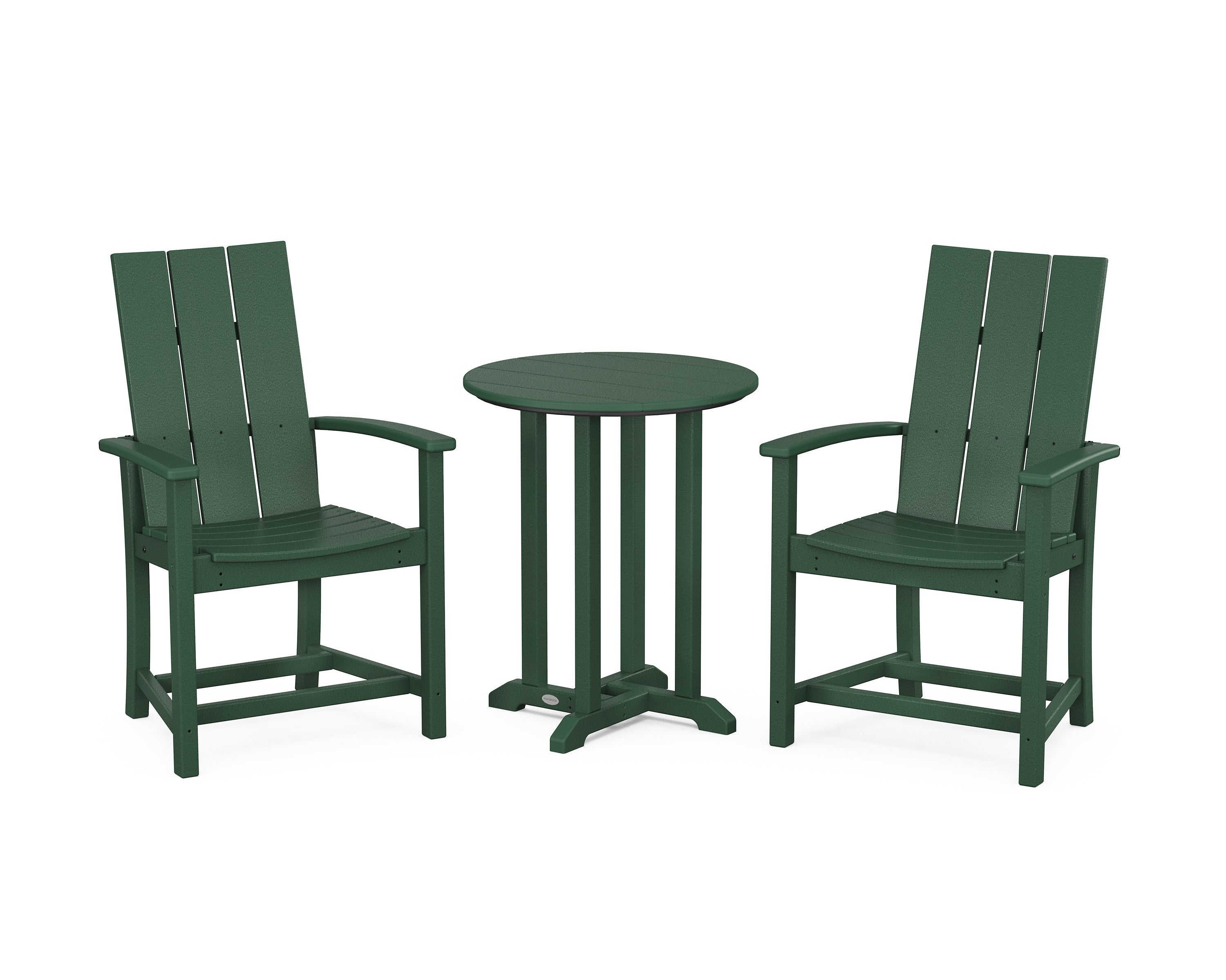 POLYWOOD Modern Adirondack 3-Piece Round Farmhouse Bistro Dining Set in Green