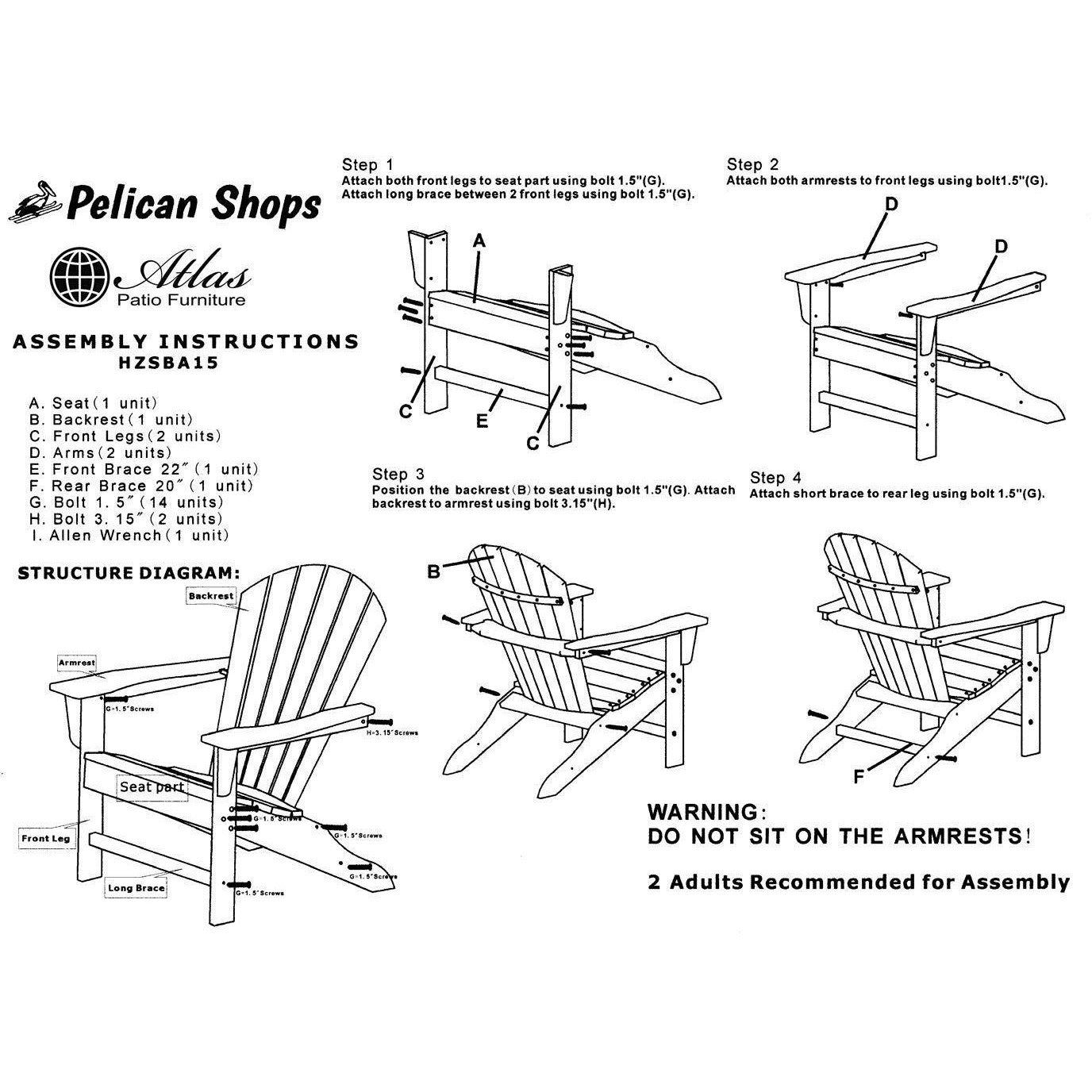 Surf City Poly Adirondack Chair - Color: Grey - Atlas Patio Furniture - Pelican Shops Ski, Pool & Patio
