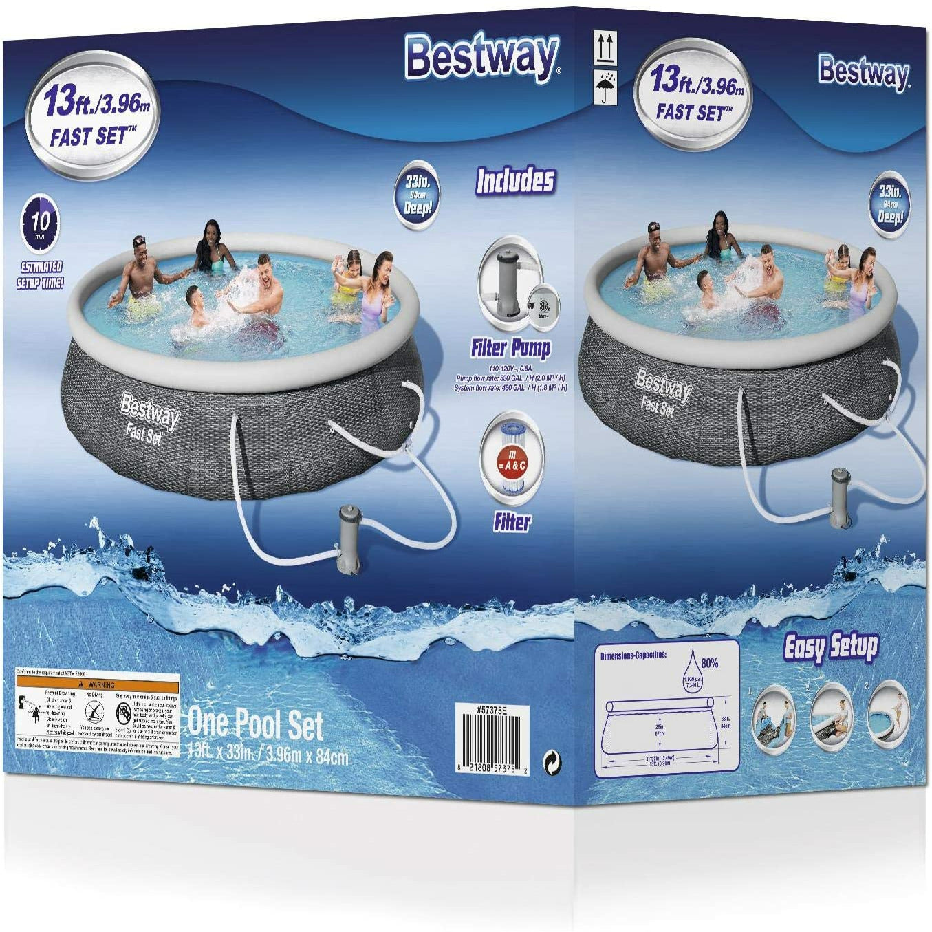 13ft x 33in Bestway 57375E Fast Round Inflatable Pool | Rattan Print Above Ground Pool