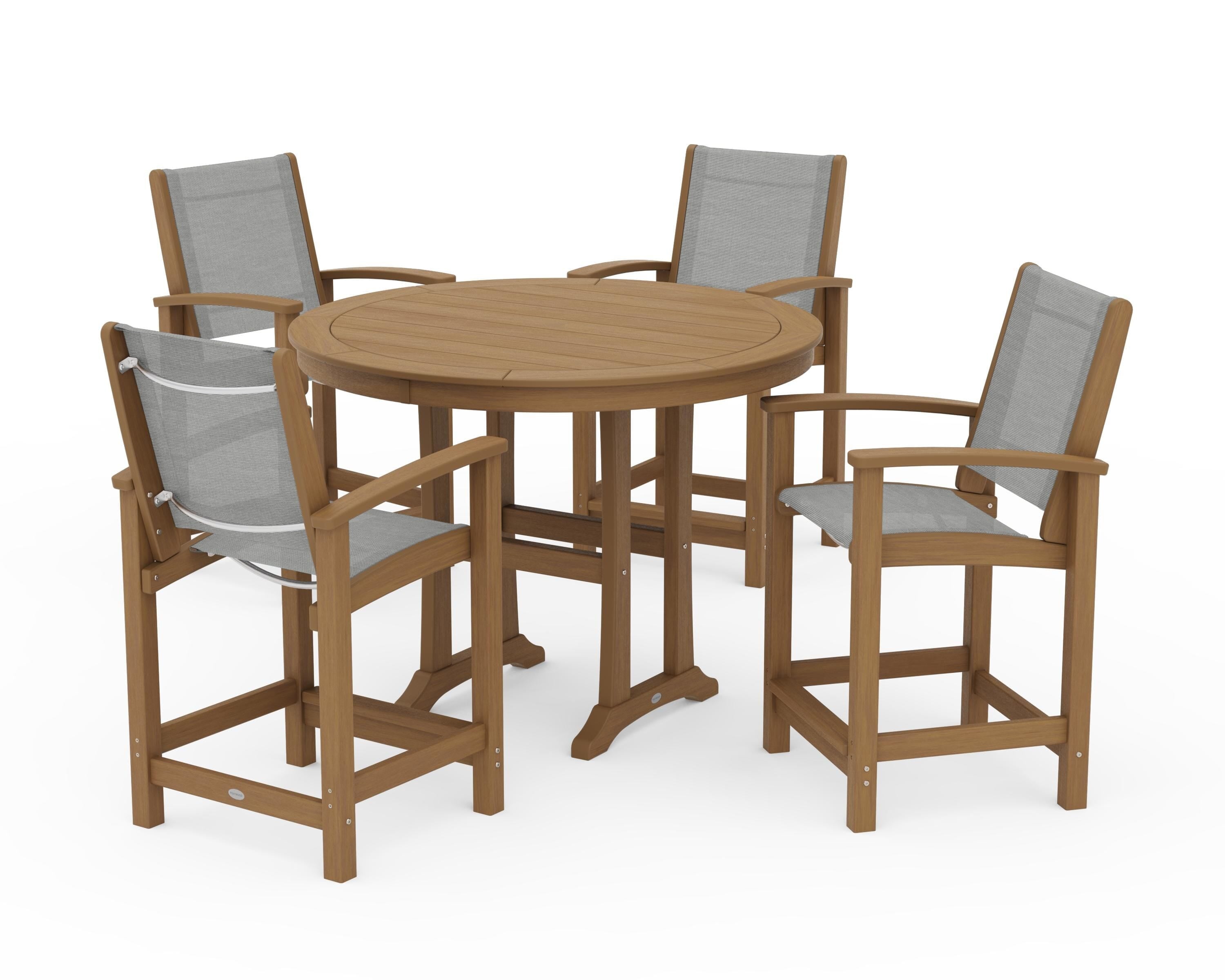 POLYWOOD Coastal 5-Piece Counter Set in Natural / Metallic Sling