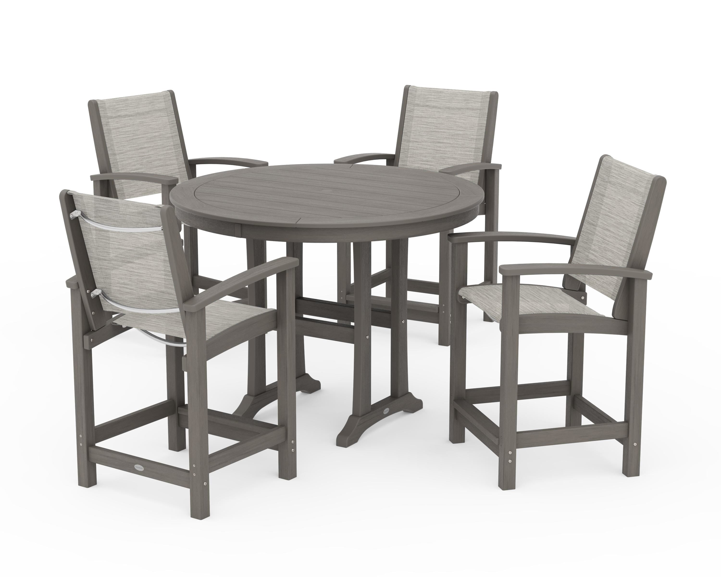 POLYWOOD Coastal 5-Piece Counter Set in Driftwood / Birch Sling