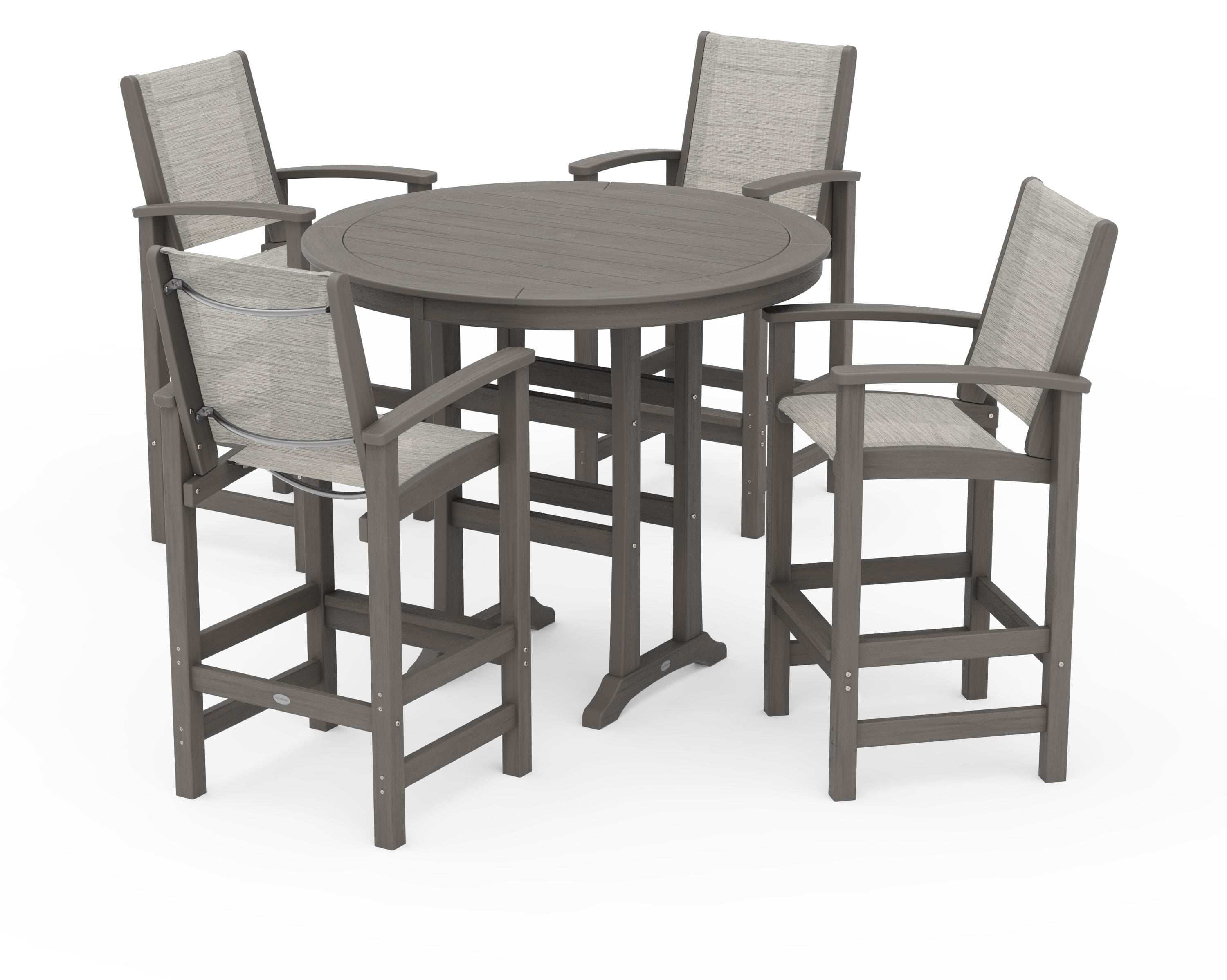 POLYWOOD Coastal 5-Piece Nautical Trestle Bar Set in Driftwood / Birch Sling