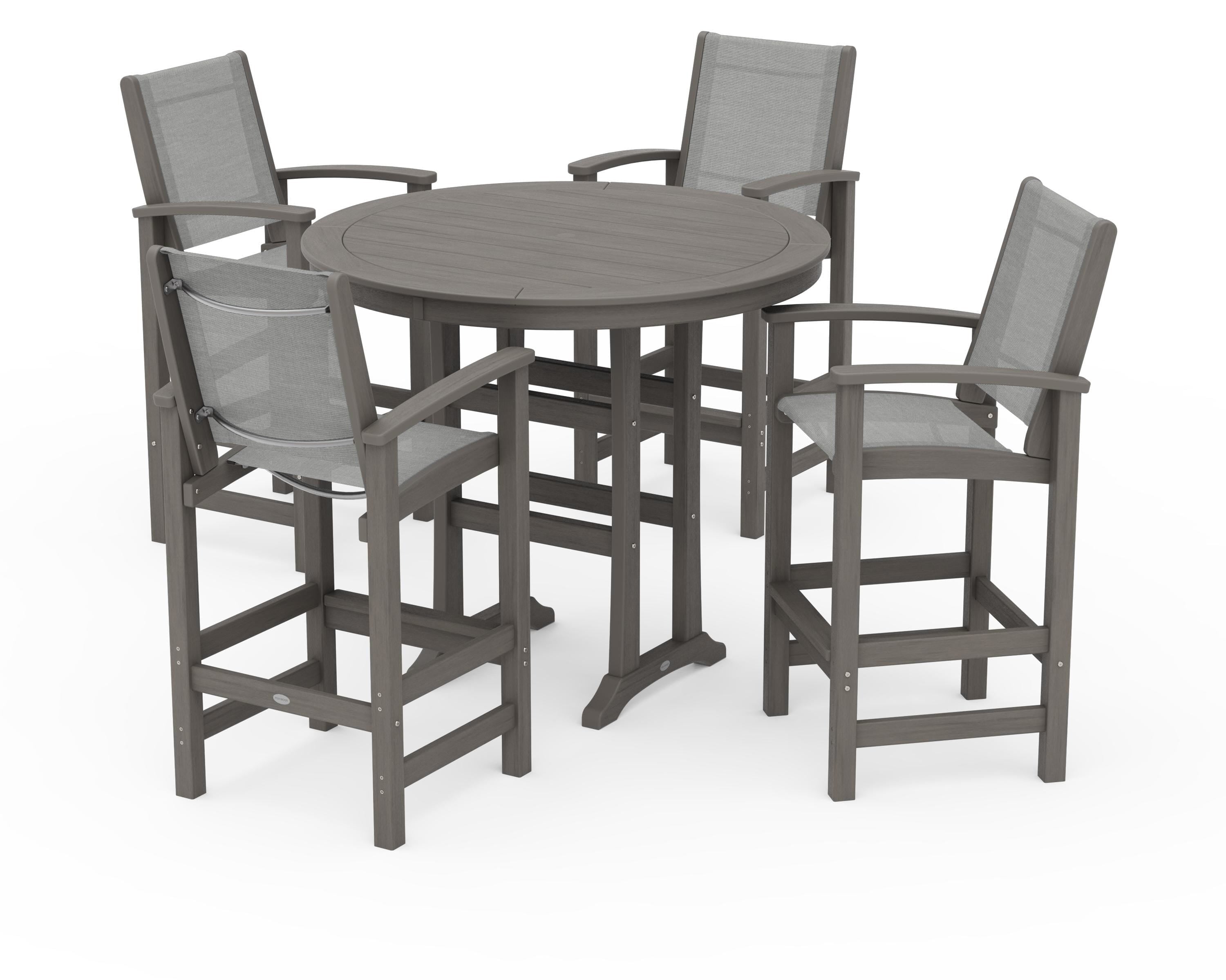 POLYWOOD Coastal 5-Piece Nautical Trestle Bar Set in Driftwood / Metallic Sling