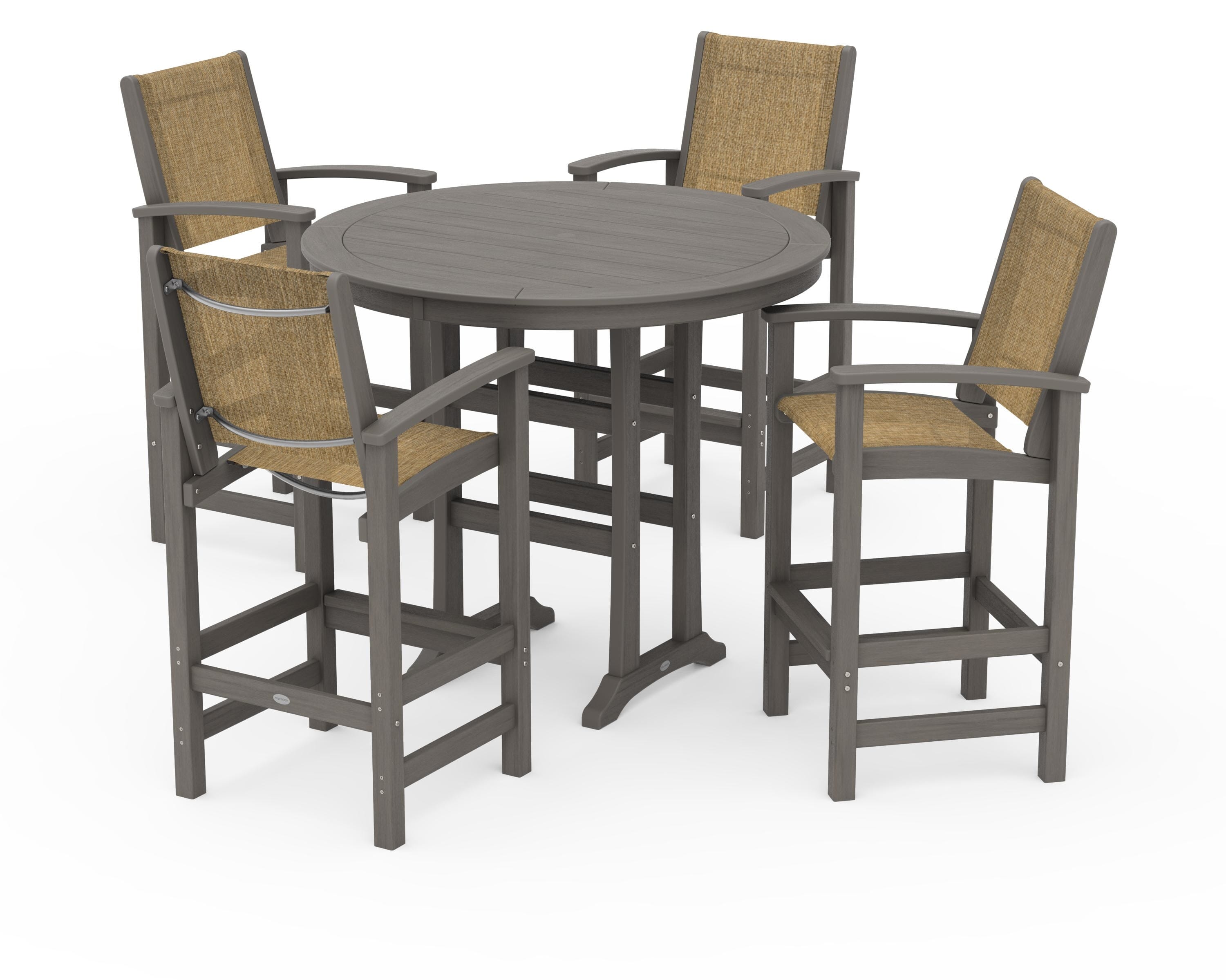 POLYWOOD Coastal 5-Piece Nautical Trestle Bar Set in Driftwood / Burlap Sling