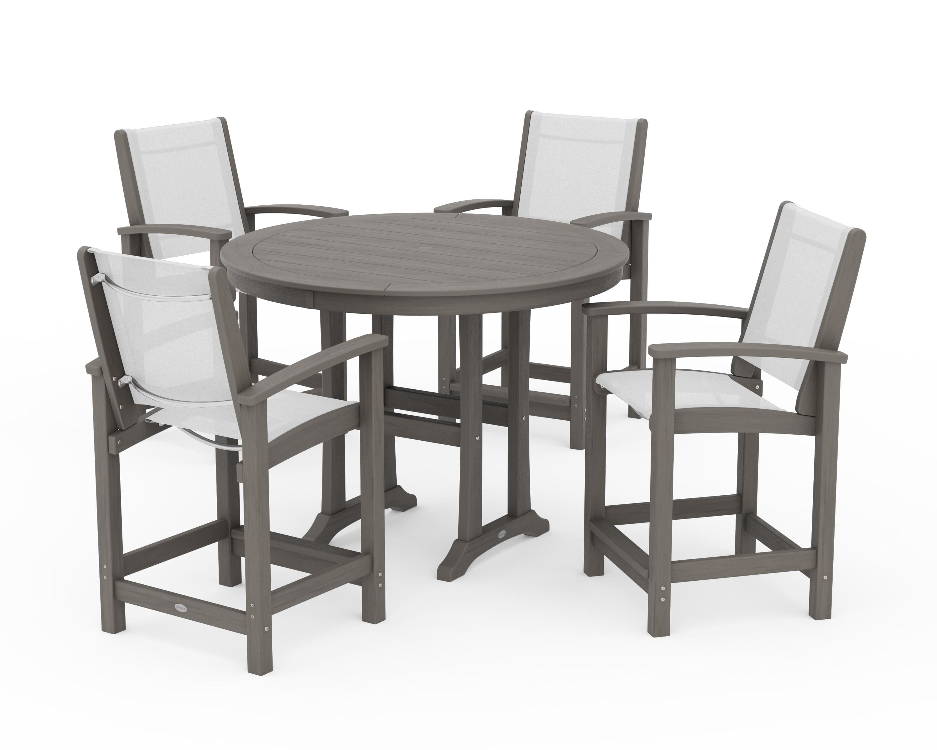 POLYWOOD Coastal 5-Piece Counter Set in Driftwood / White Sling