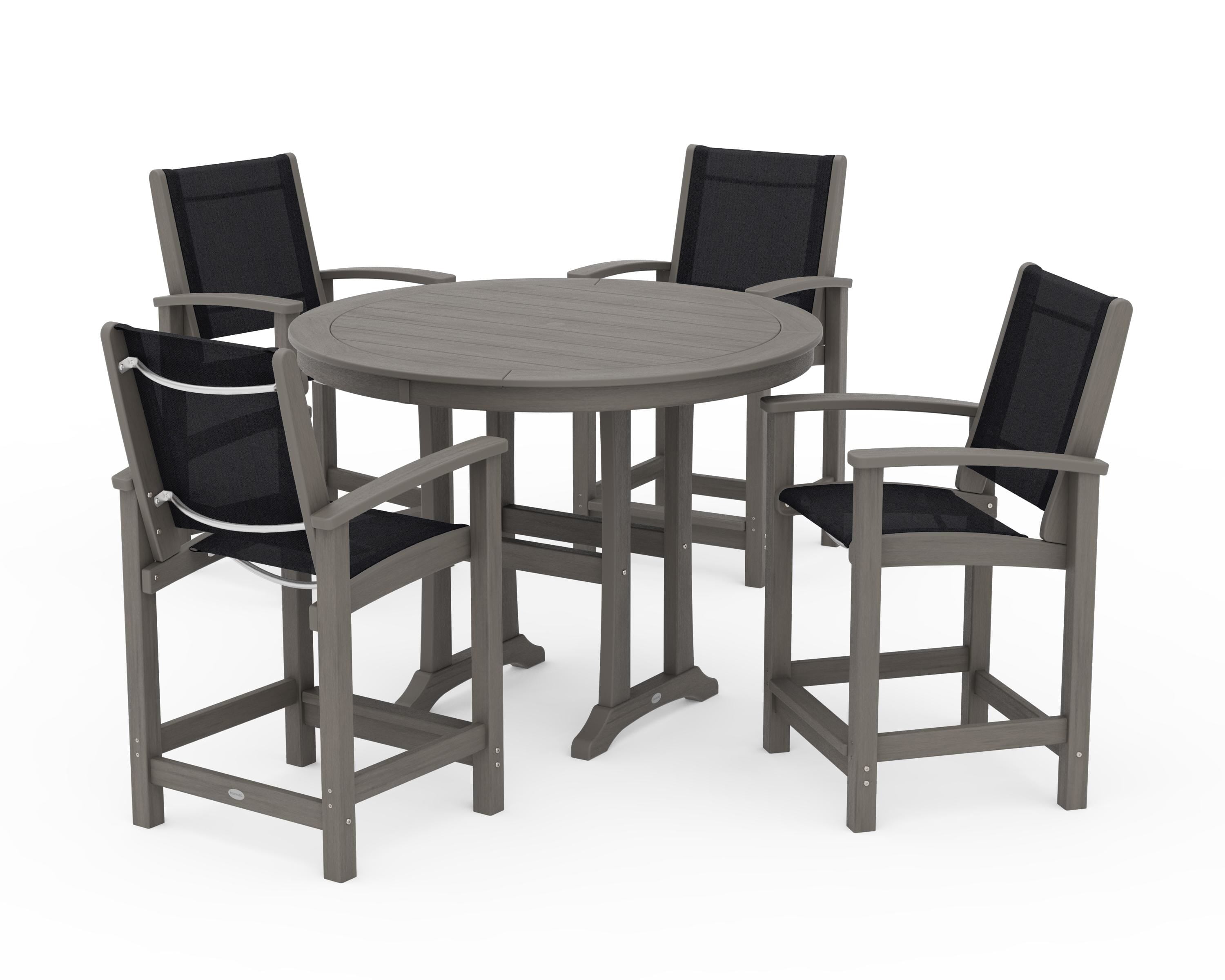 POLYWOOD Coastal 5-Piece Counter Set in Driftwood / Black Sling