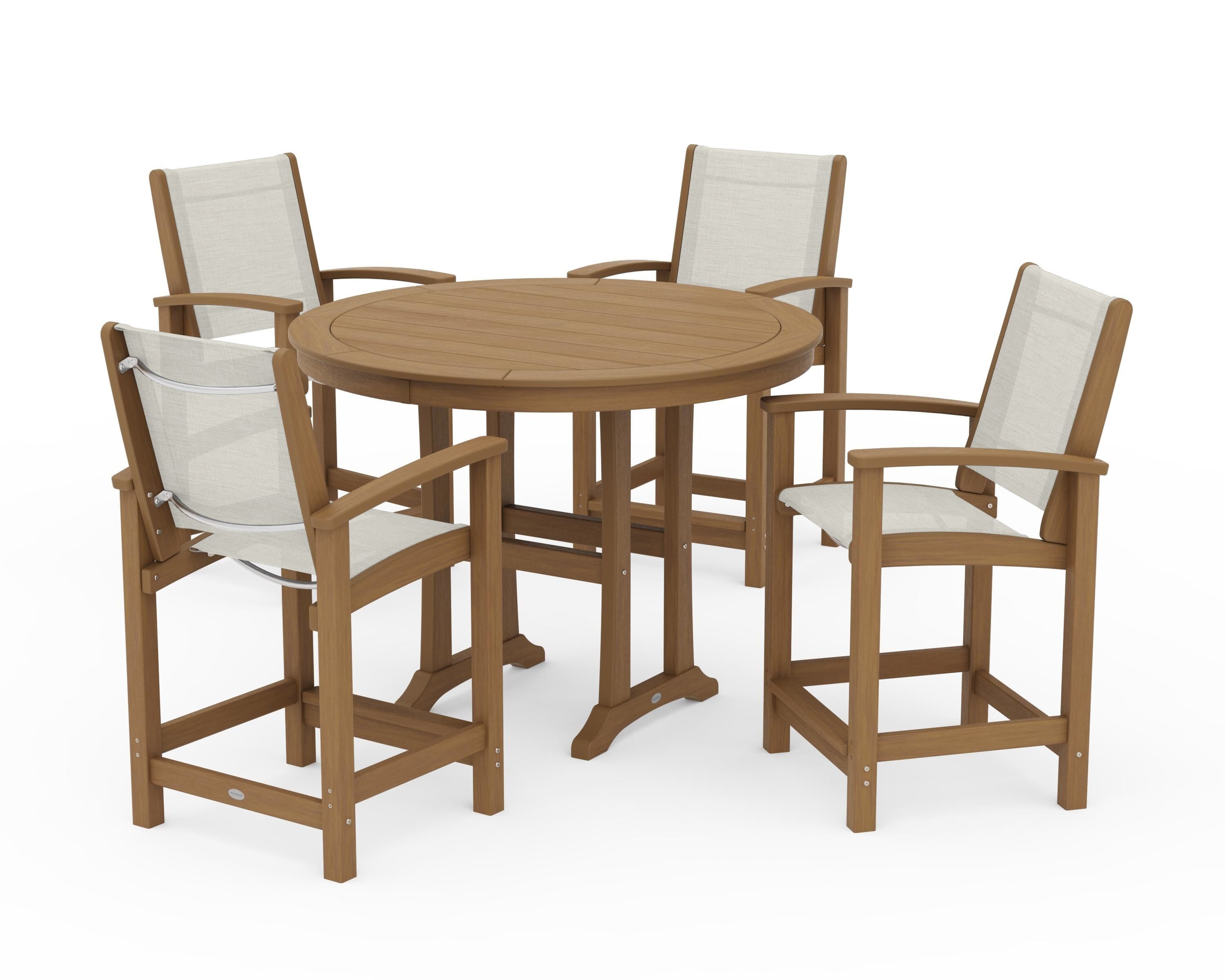 POLYWOOD Coastal 5-Piece Counter Set in Natural / Parchment Sling