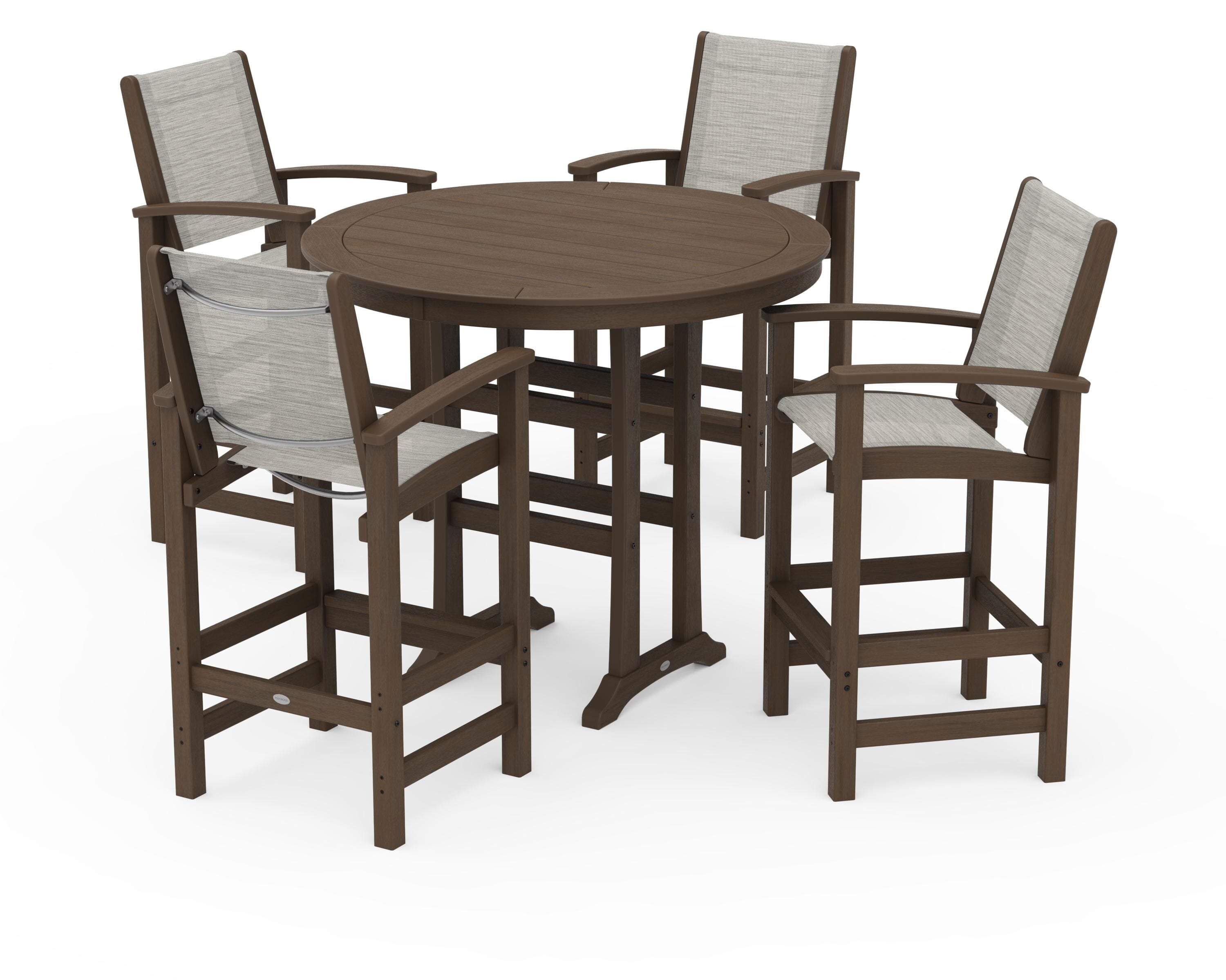 POLYWOOD Coastal 5-Piece Nautical Trestle Bar Set in Kona / Birch Sling